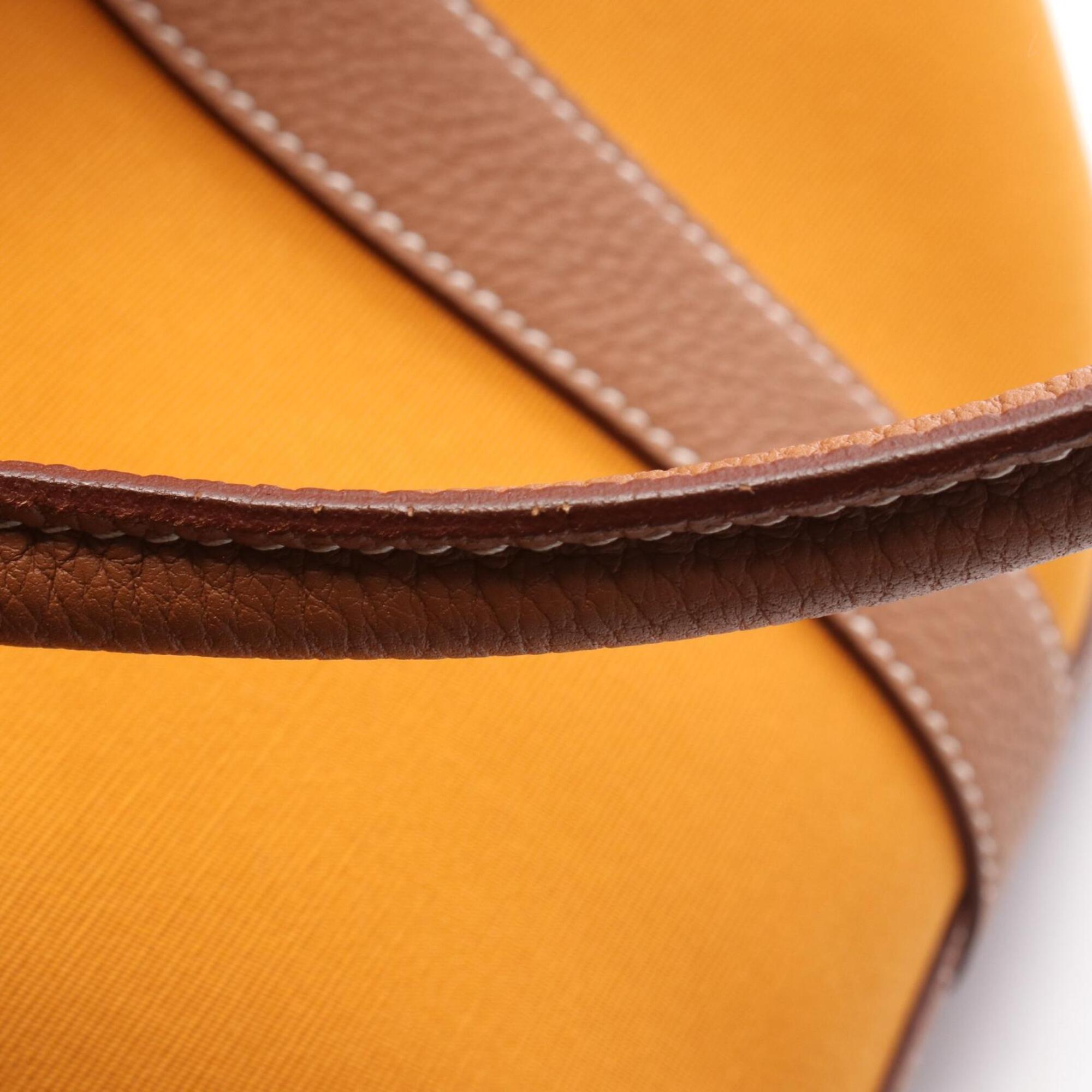 Hermes Brown Orange Saffron Toile Officier Negonda Leather Handbag Tote Bag (Pre-Owned)