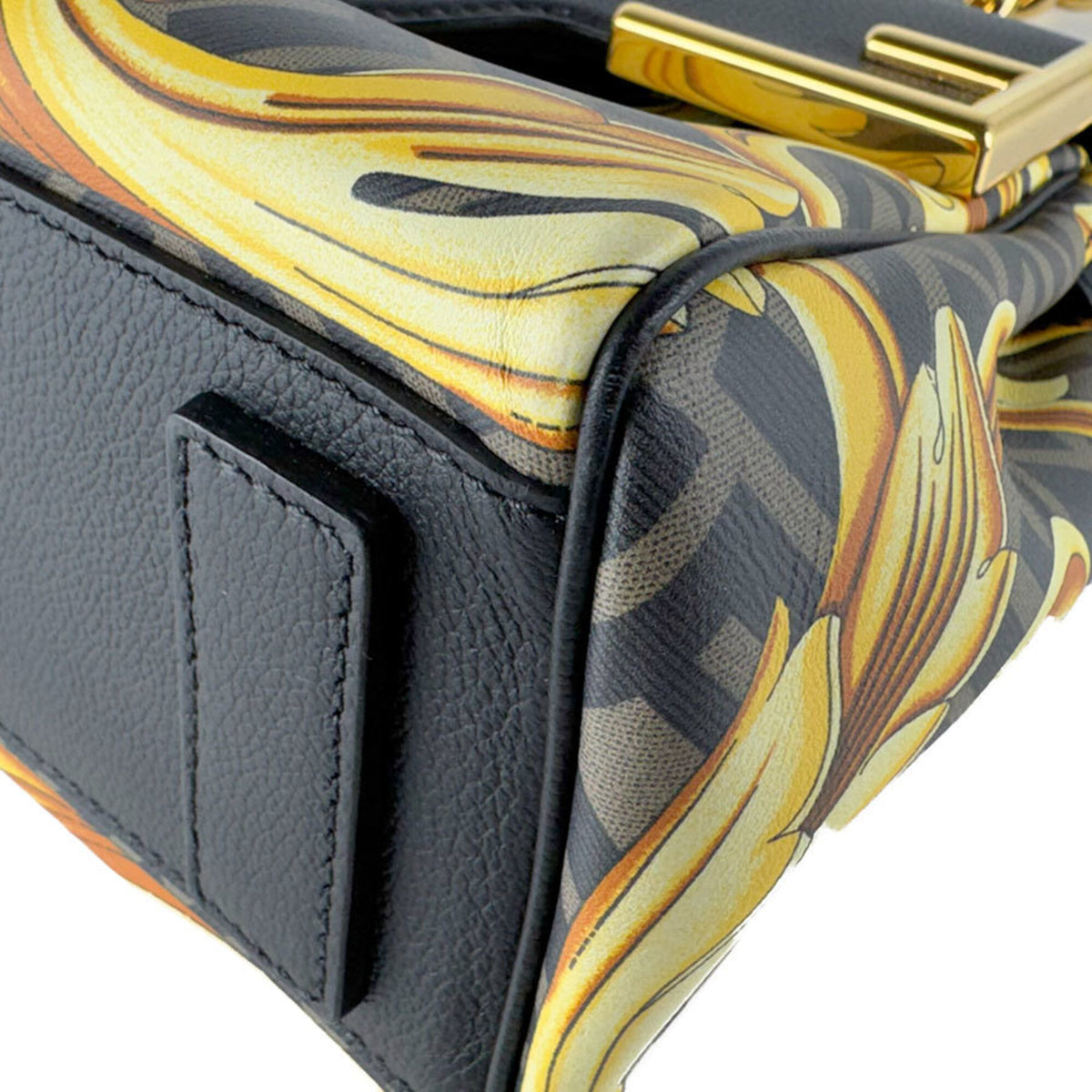 Versace Black Brown Gold Pvc Leather Handbag Shoulder Bag (Pre-Owned)