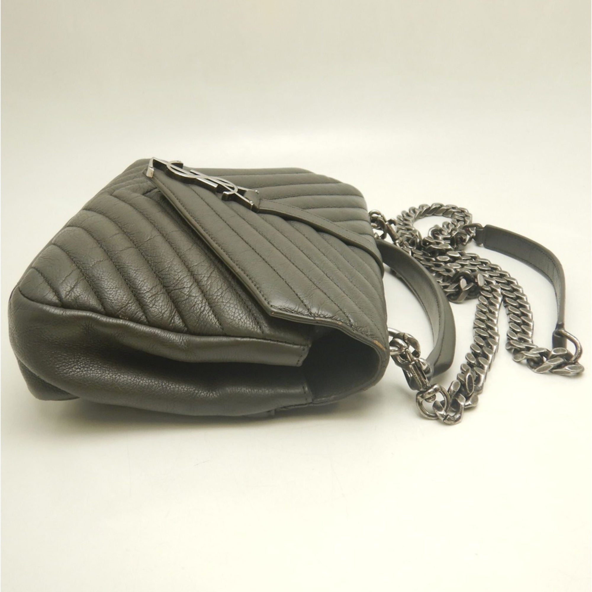 Yves Saint Laurent Gray Leather Handbag School Bag (Pre-Owned)