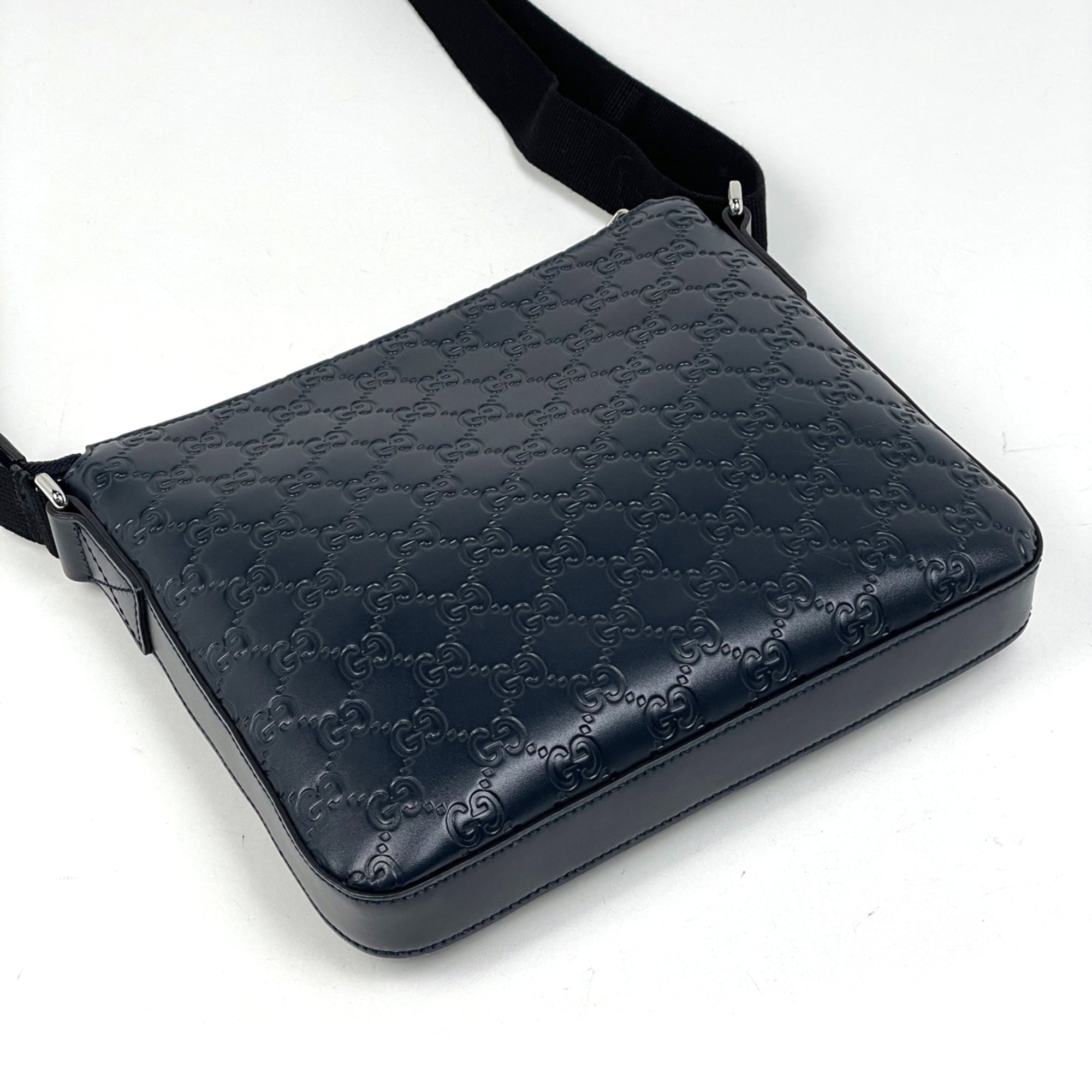 Gucci Navy Leather Messenger Bag Shoulder Bag (Pre-Owned)