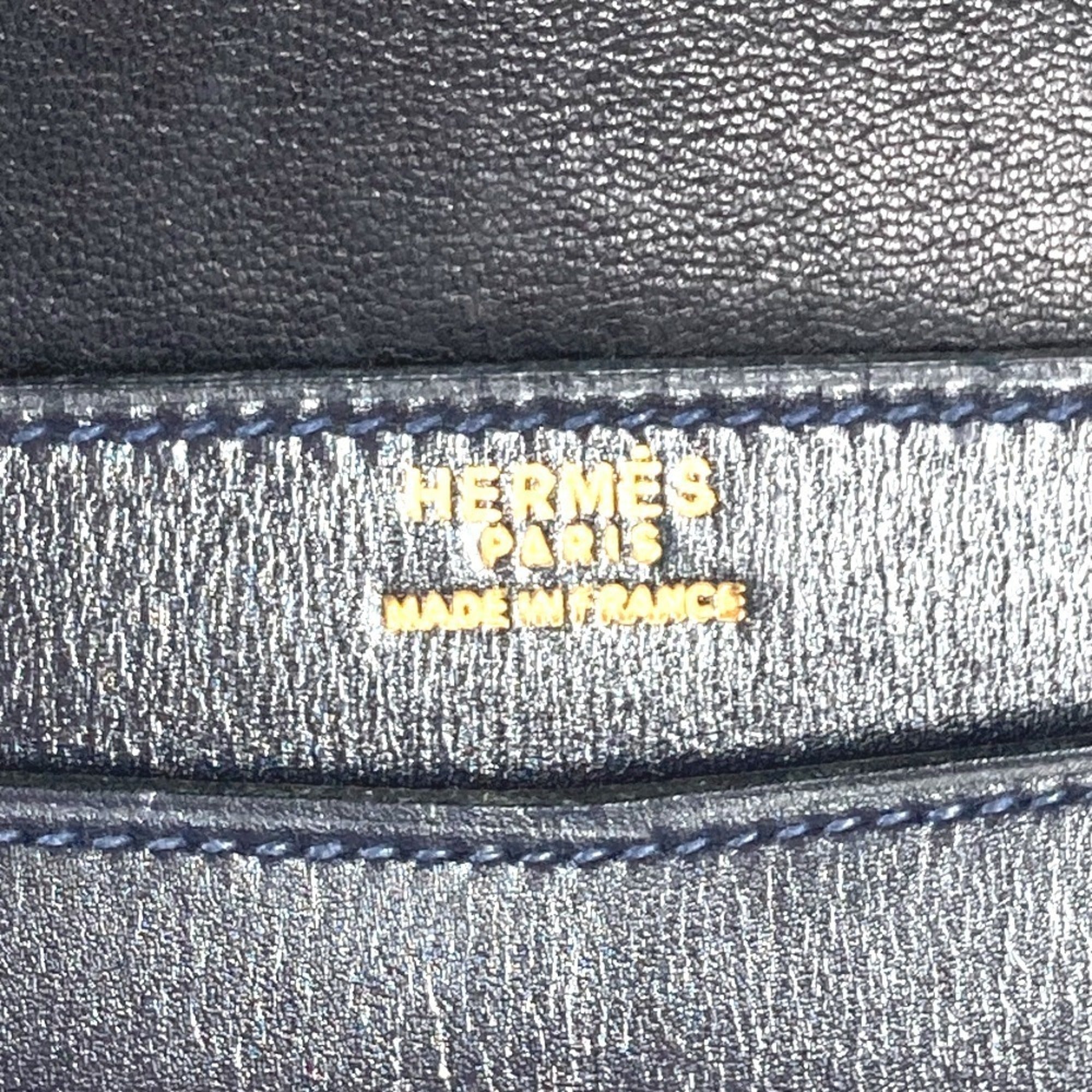 Hermes Navy Box Calf Leather Clutch Bag Shoulder Bag (Pre-Owned)