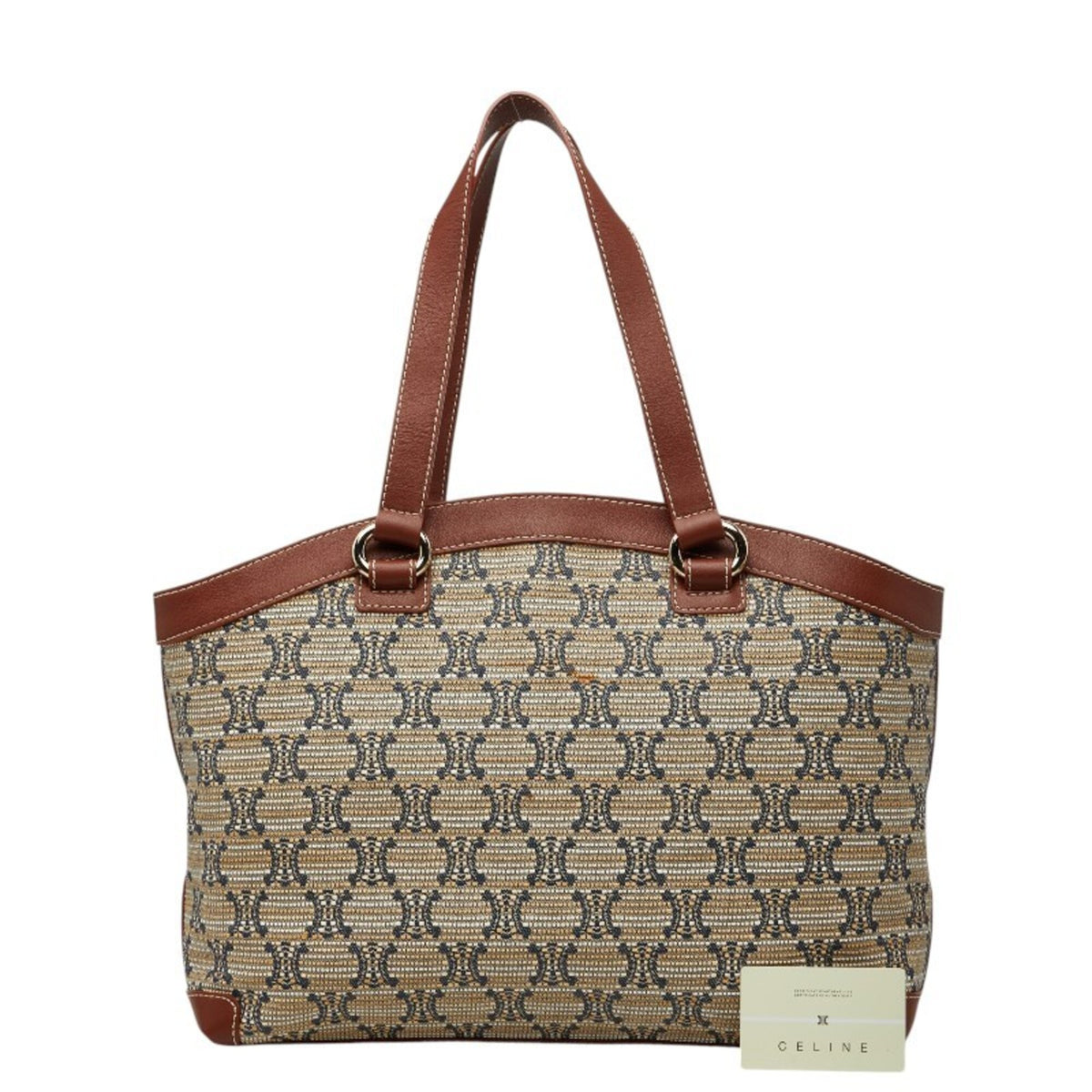 Celine Beige Brown Leather Canvas Shoulder Bag Tote Bag (Pre-Owned)