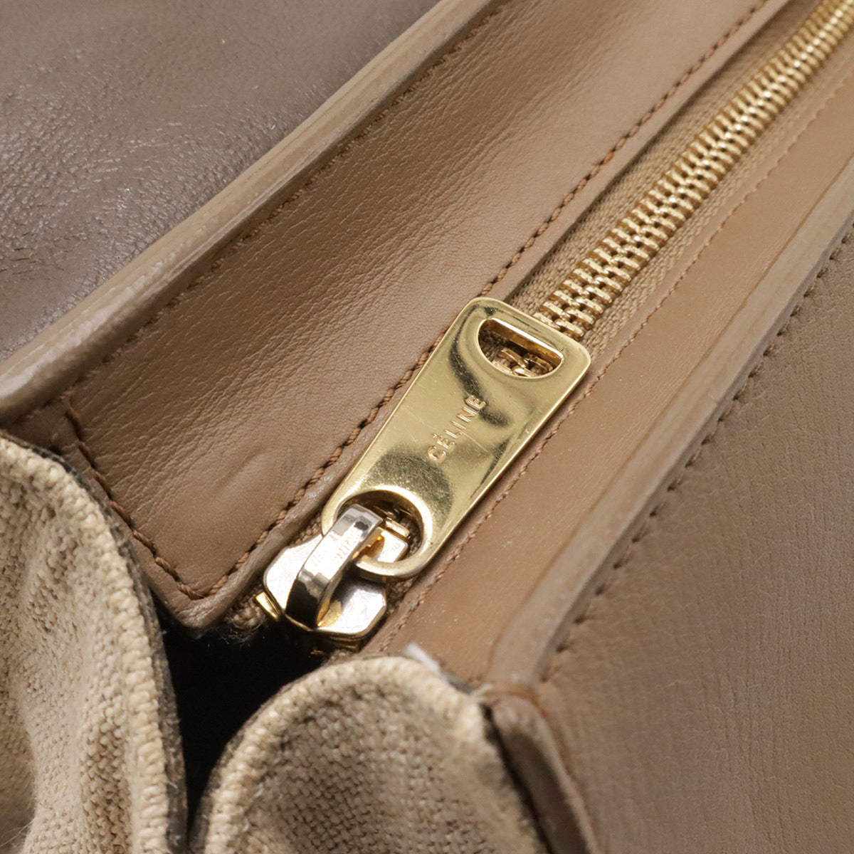 Celine Trapeze Gray Beige Leather Canvas Handbag Shoulder Bag (Pre-Owned)