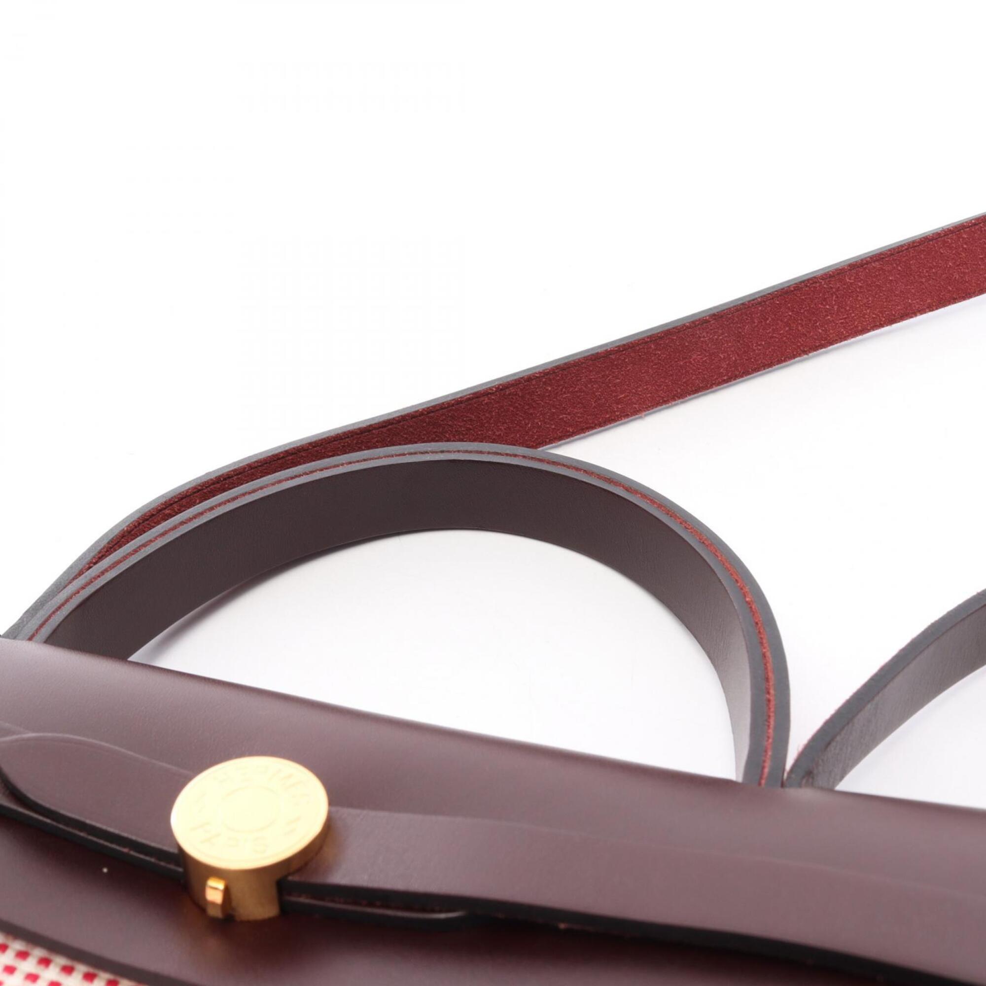 Hermes Bordeaux Red Color White Canvas Handbag Pouch (Pre-Owned)