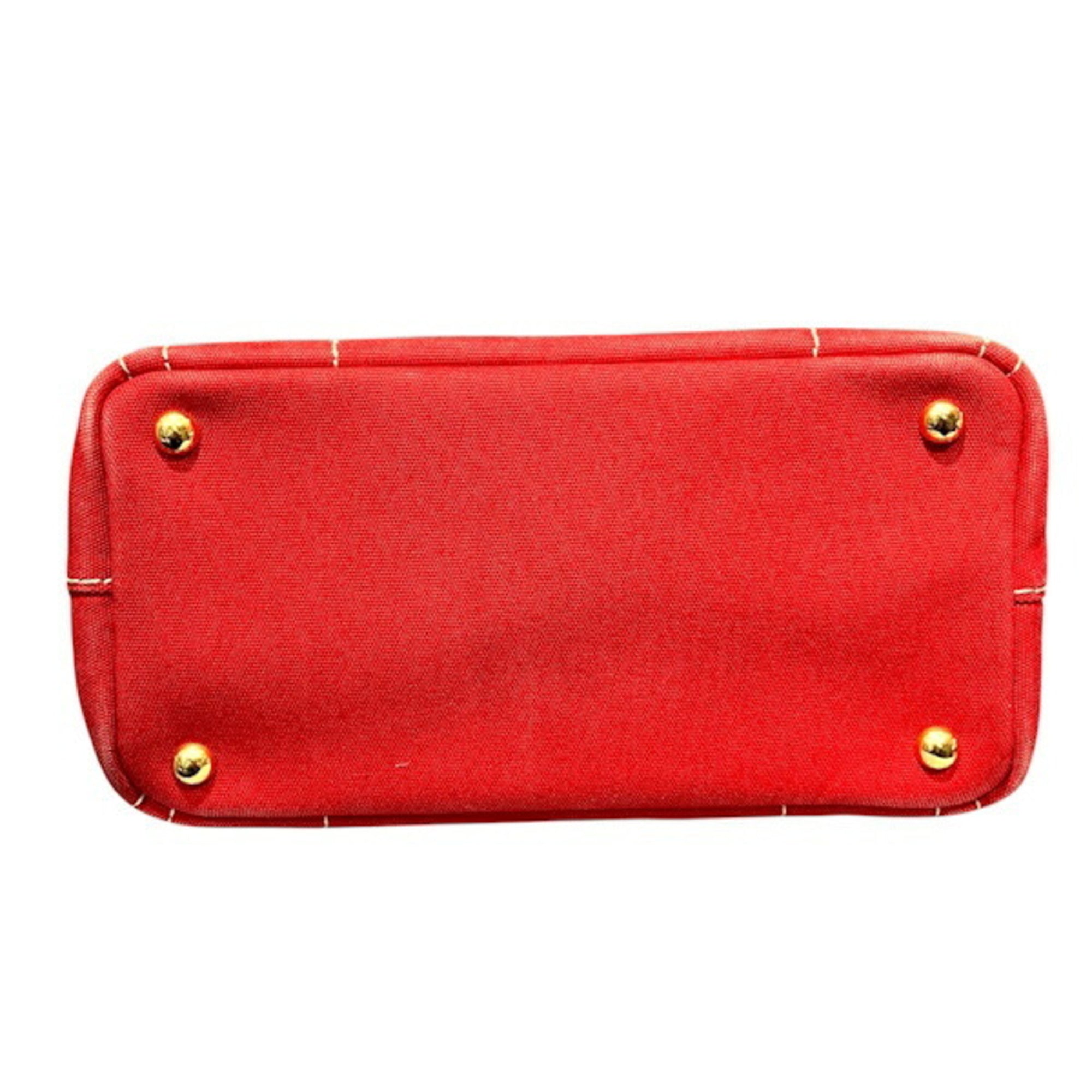 Prada Canapa Red Color Canvas Handbag Tote Bag (Pre-Owned)