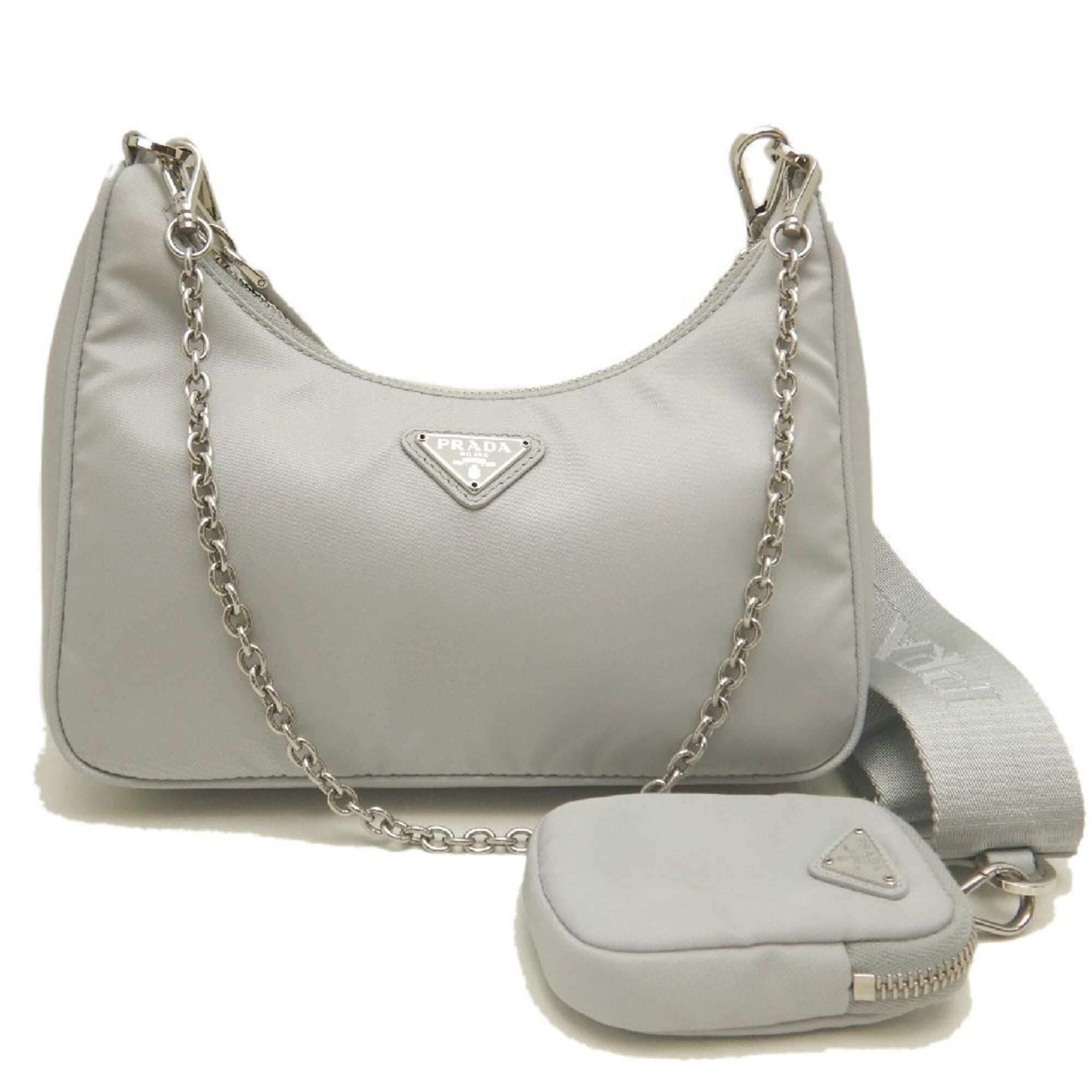 Prada Silver Nylon Shoulder Bag (Pre-Owned)