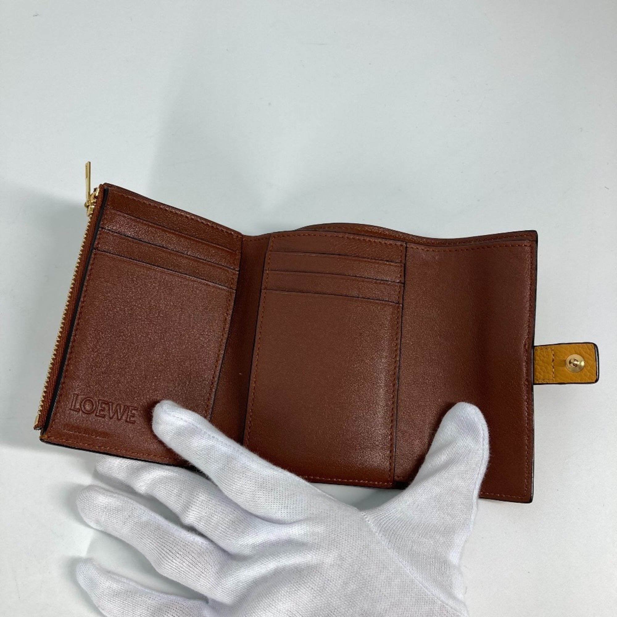 Loewe Brown Yellow Leather Wallet (Tri-Fold) (Pre-Owned)