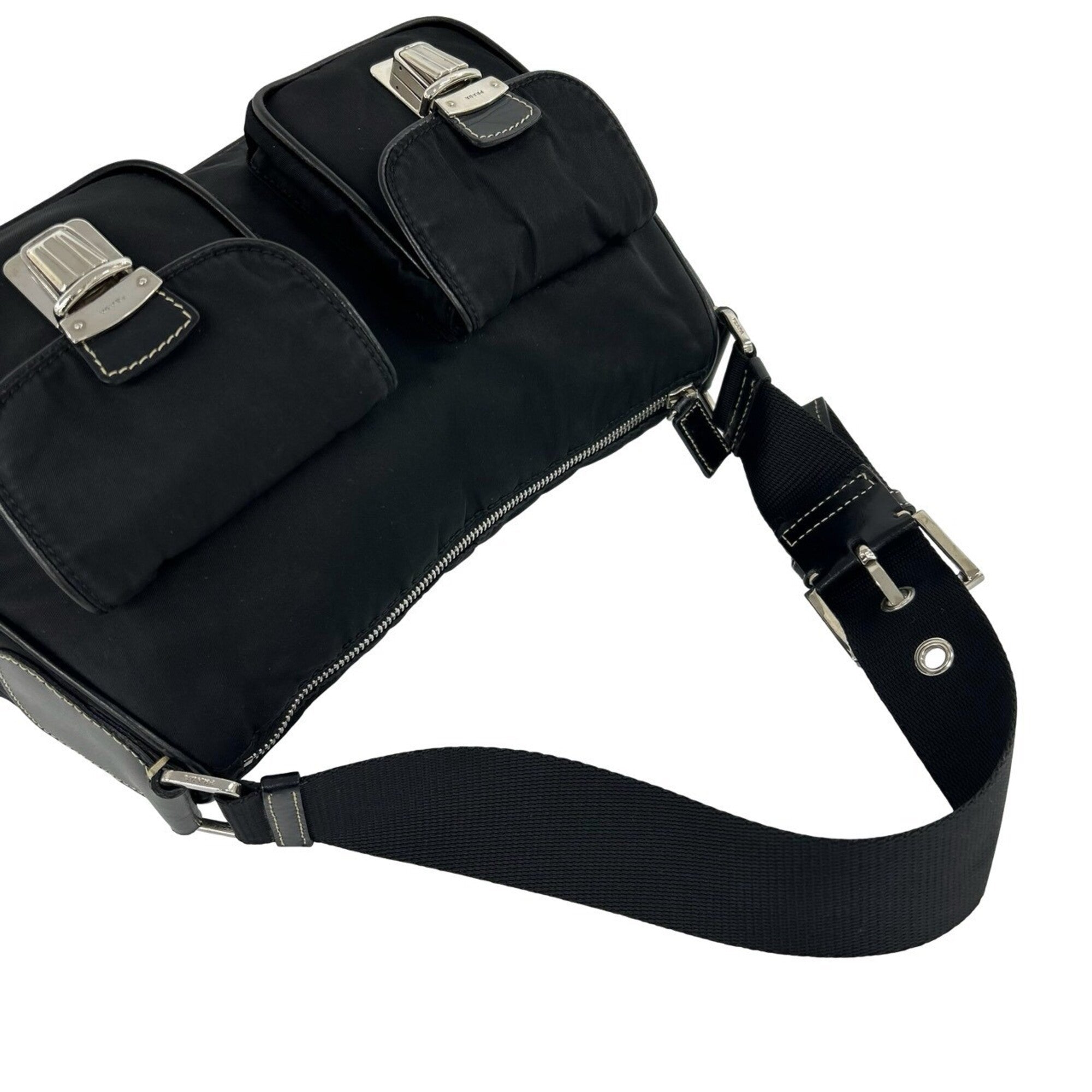 Prada Black Leather Nylon Handbag Shoulder Bag (Pre-Owned)