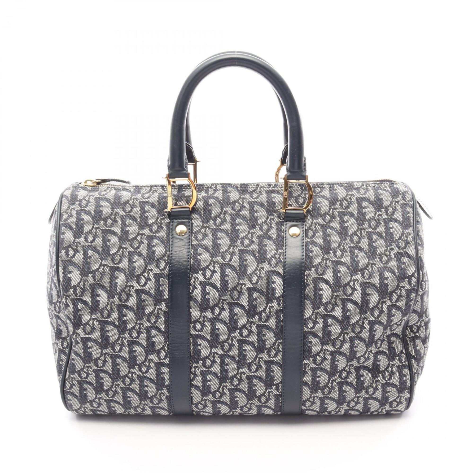 Christian Dior Gray Navy Canvas Leather Handbag Tote Bag (Pre-Owned)