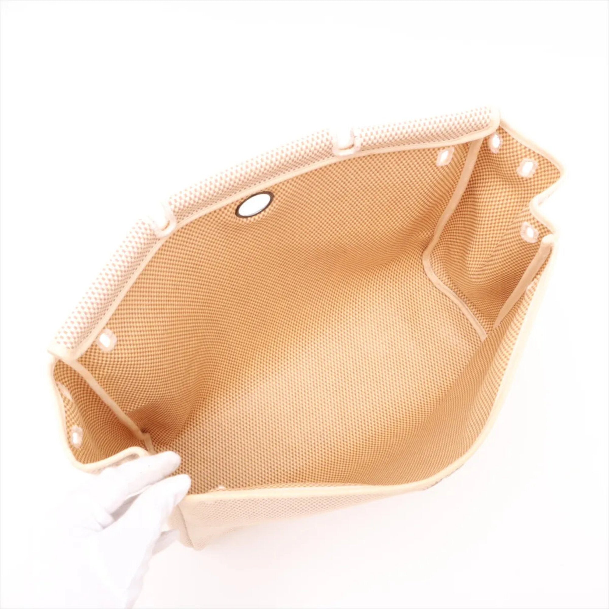 Hermes Beige Canvas Leather Shoulder Bag Tote Bag (Pre-Owned)