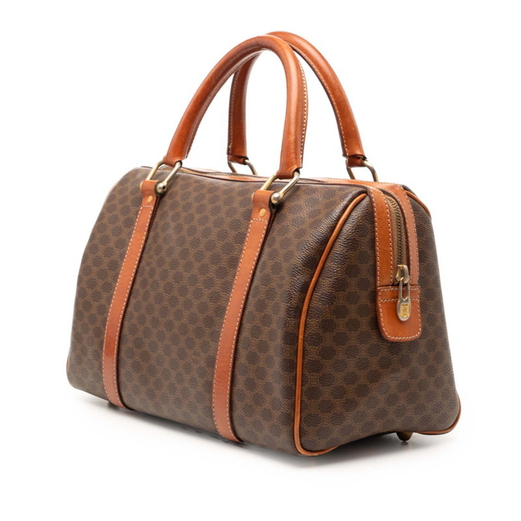Celine Macadam Brown Leather Boston Bag Handbag (Pre-Owned)