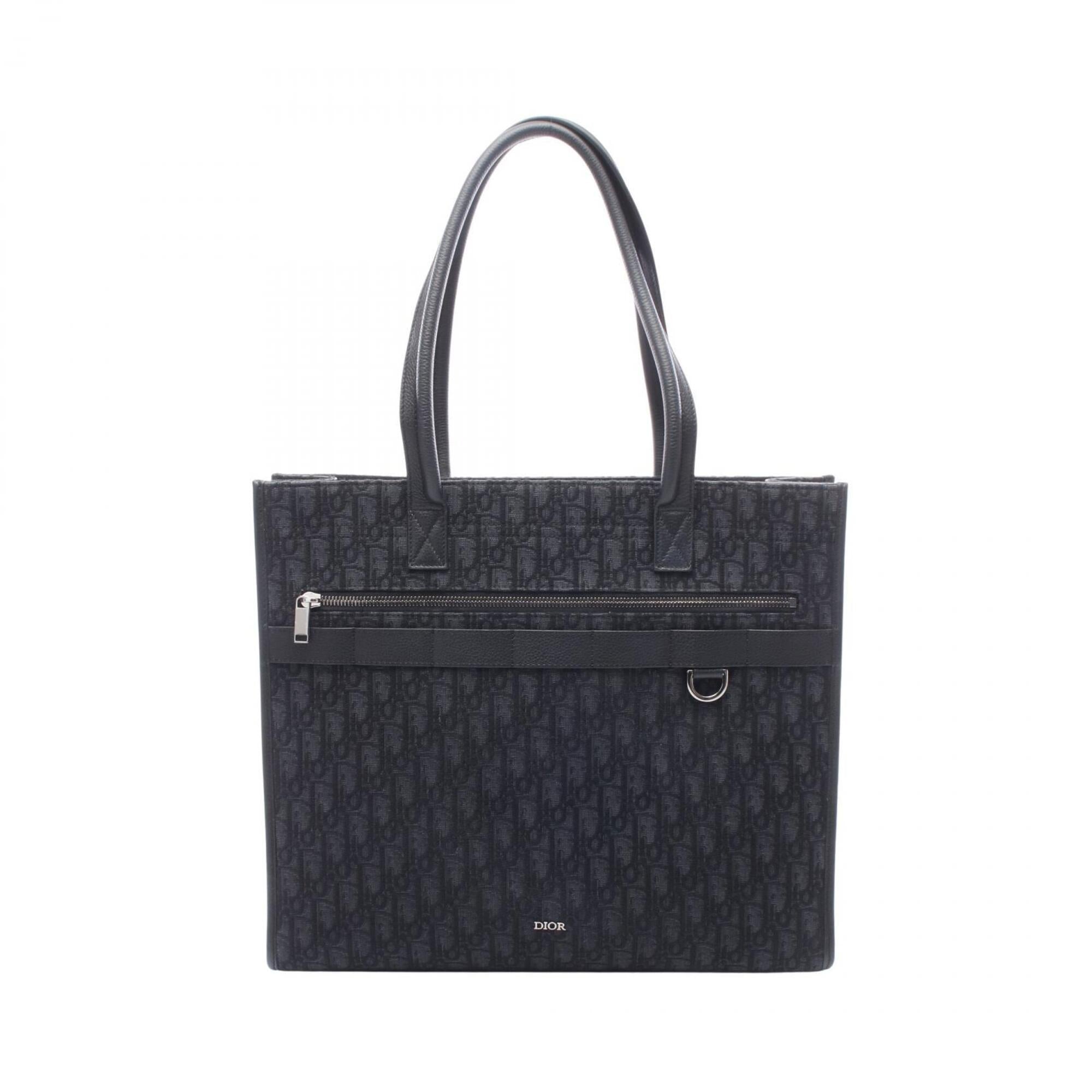 Christian Dior Black Canvas Leather Handbag Tote Bag (Pre-Owned)