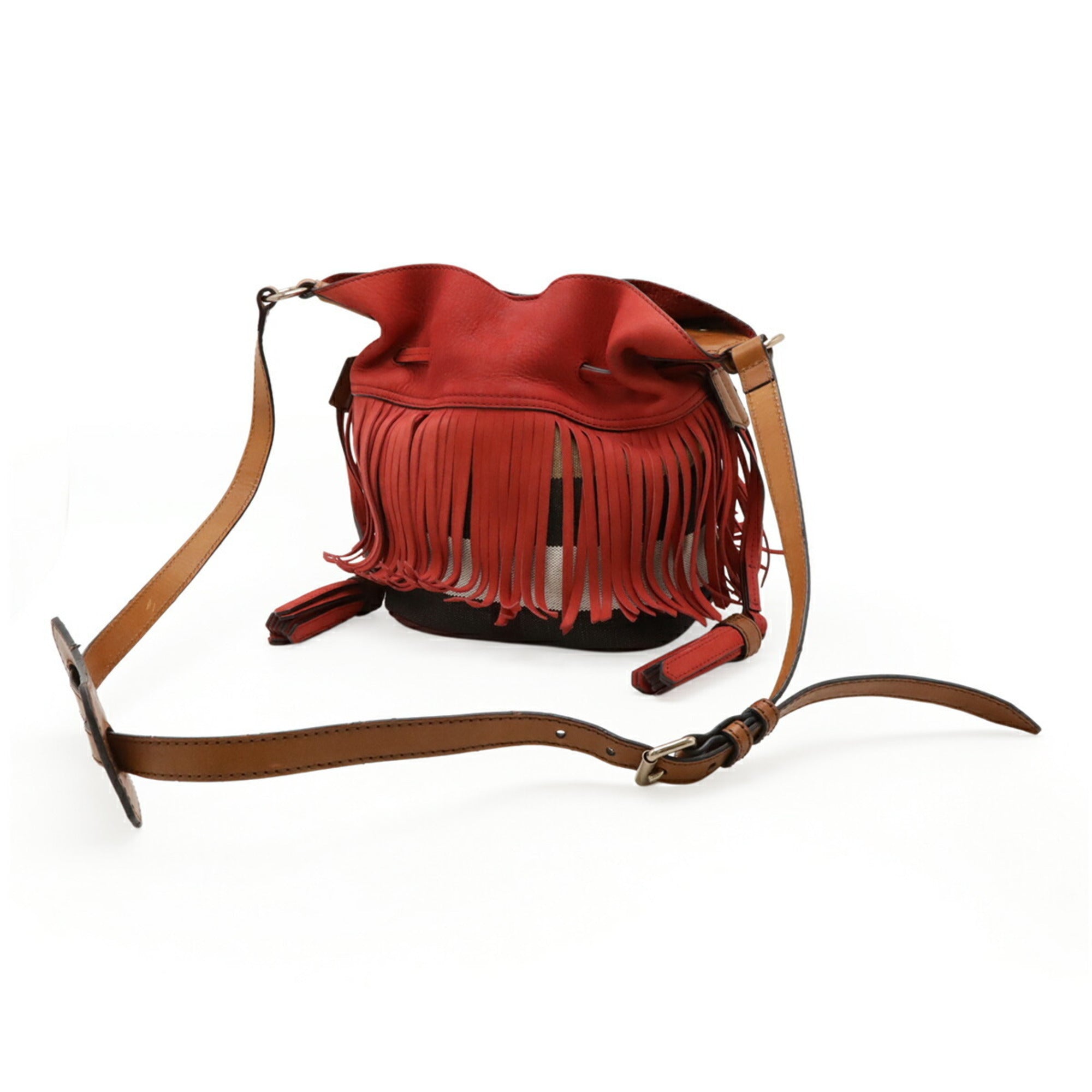 Burberry Brown Red Color Suede Canvas Leather Shoulder Bag (Pre-Owned)