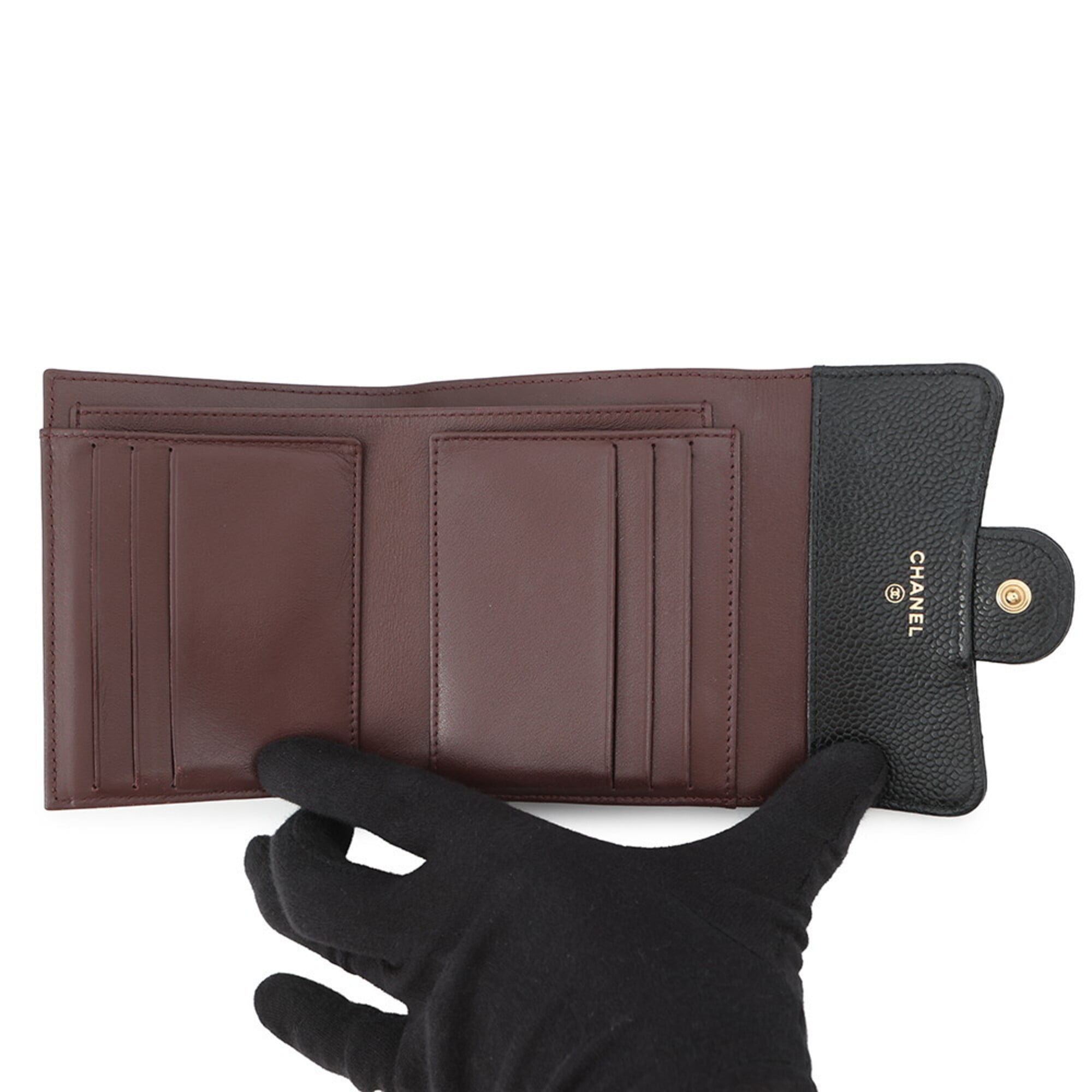Chanel Black Grained Calfskin Wallet (Tri-Fold) (Pre-Owned)