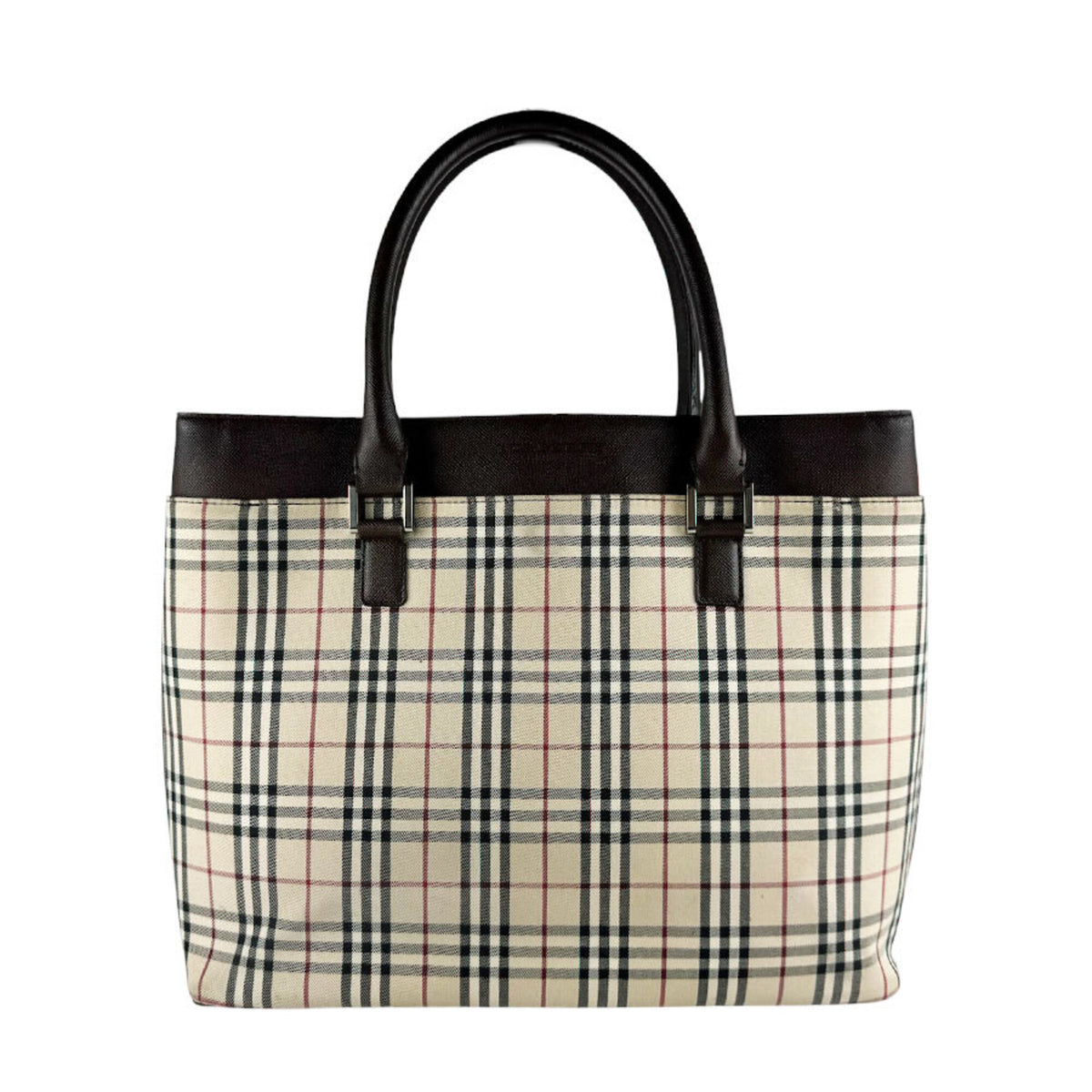 Burberry Beige Brown Nylon Canvas Leather Handbag (Pre-Owned)