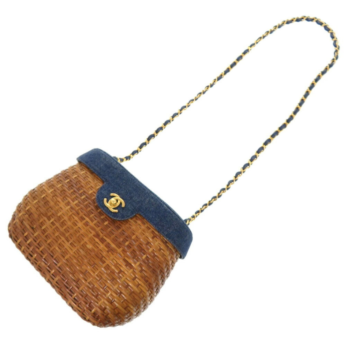 Chanel Navy Straw Leather Shoulder Bag (Pre-Owned)