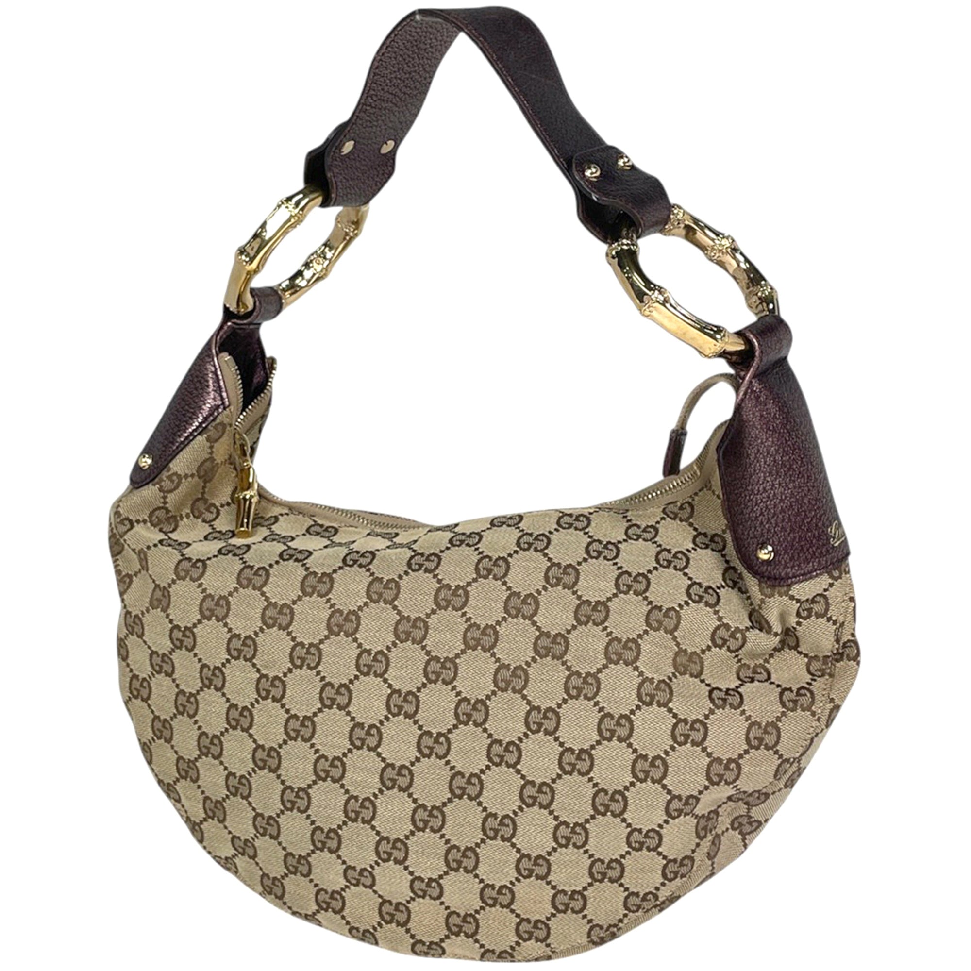 Gucci Beige Purple Bamboo Shoulder Bag (Pre-Owned)