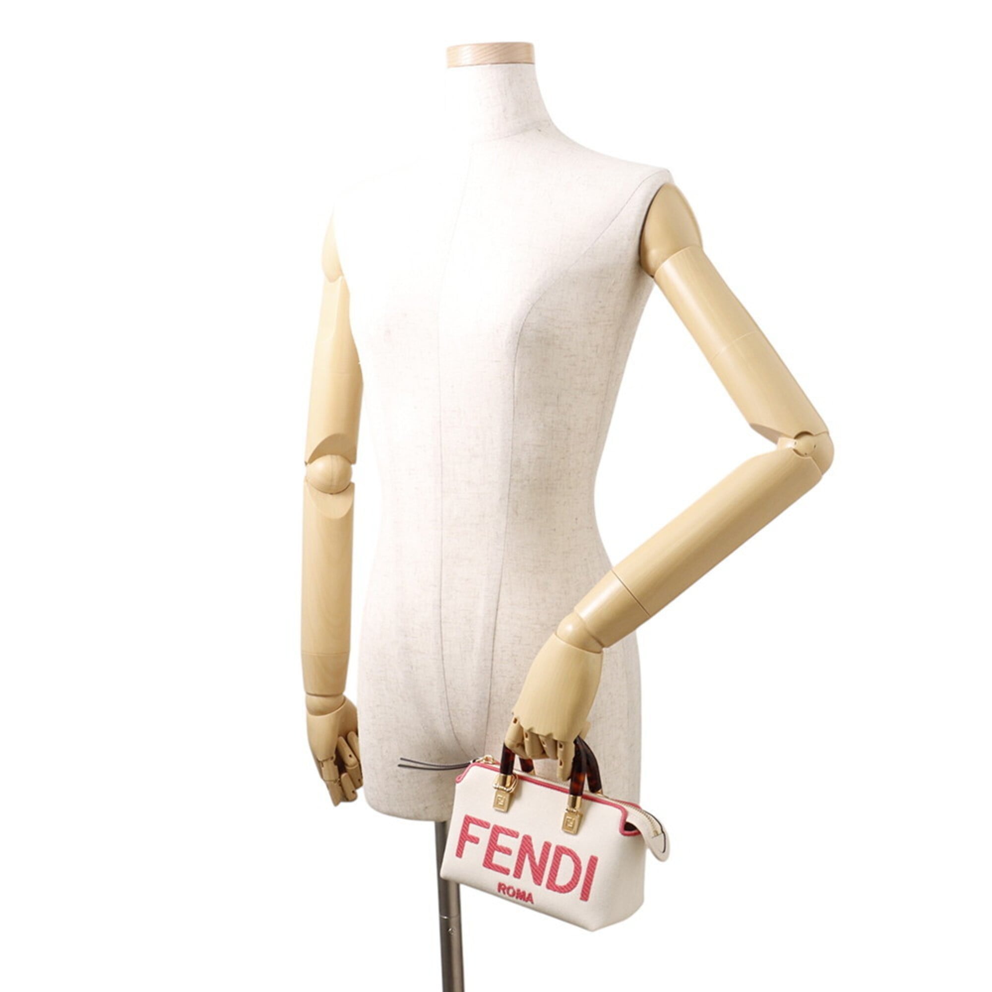 Fendi Pink White Canvas Handbag Shoulder Bag (Pre-Owned)