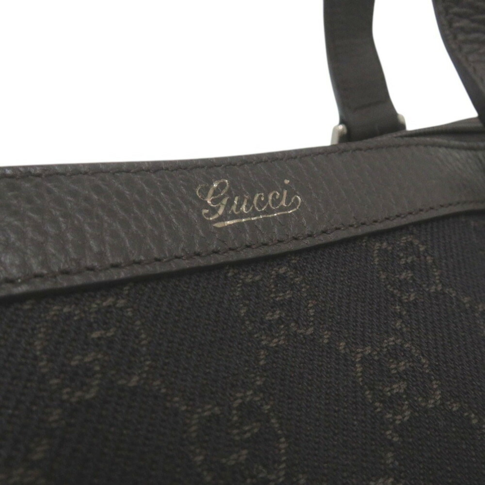 Gucci Dark Brown Canvas Leather Tote Bag (Pre-Owned)