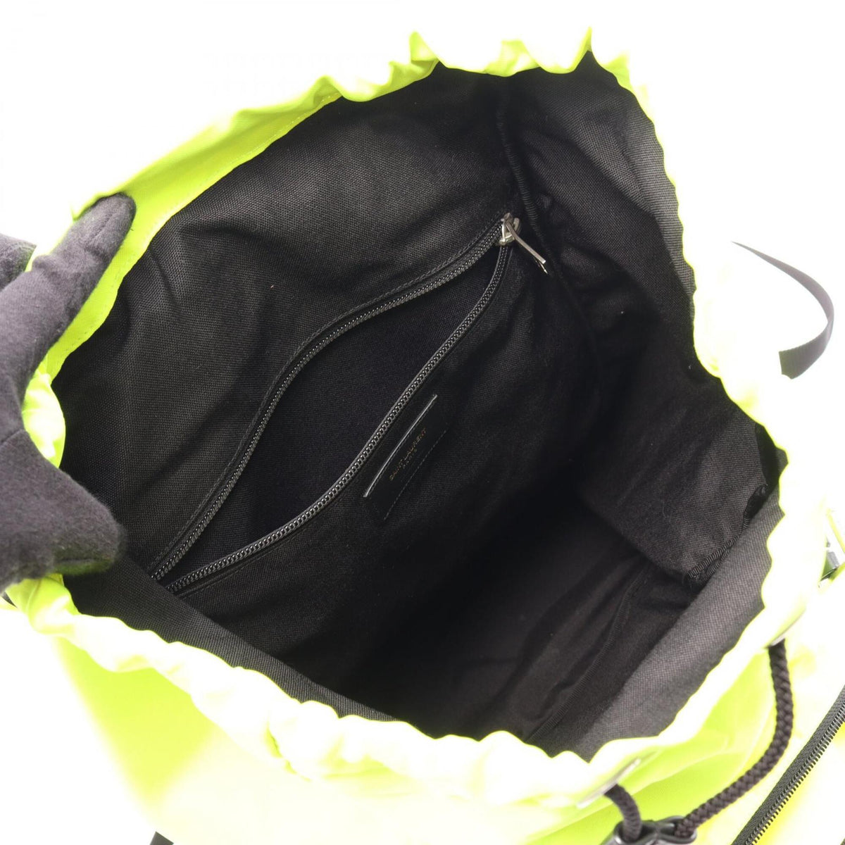 Yves Saint Laurent Black Green Nylon Leather Canvas Backpack Handbag (Pre-Owned)