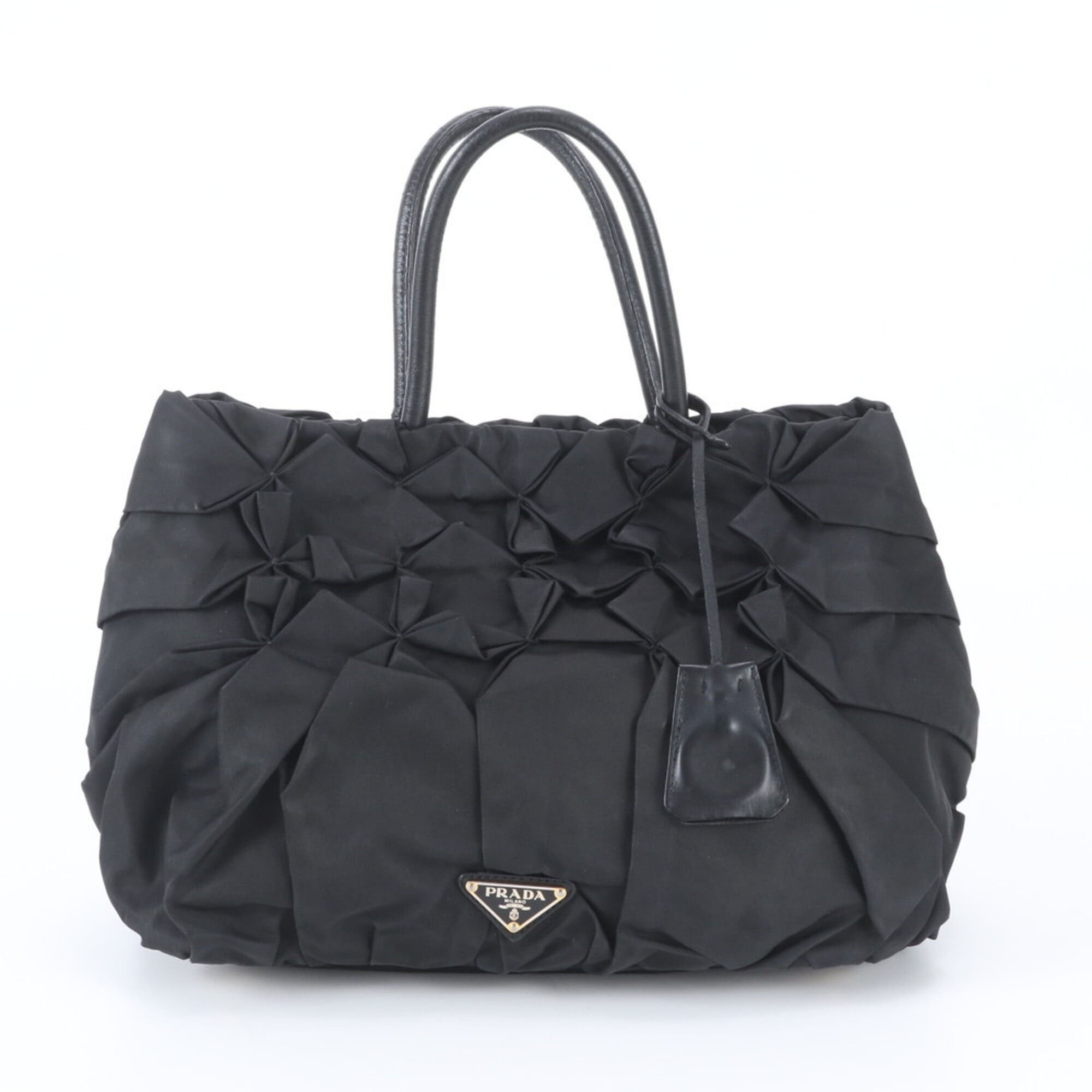 Prada Black Nylon Leather Shoulder Bag Tote Bag (Pre-Owned)
