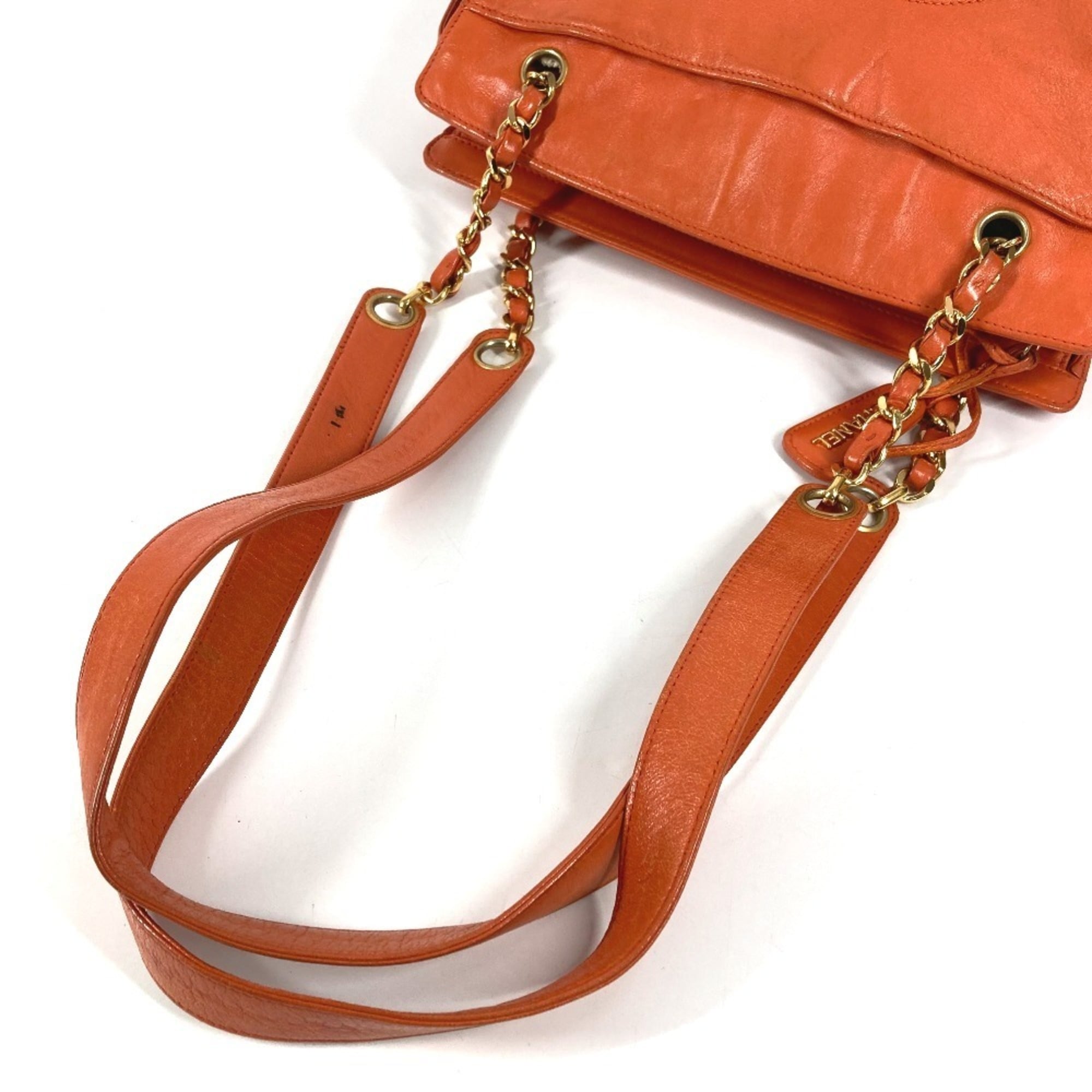Chanel Orange Leather Shoulder Bag Tote Bag (Pre-Owned)