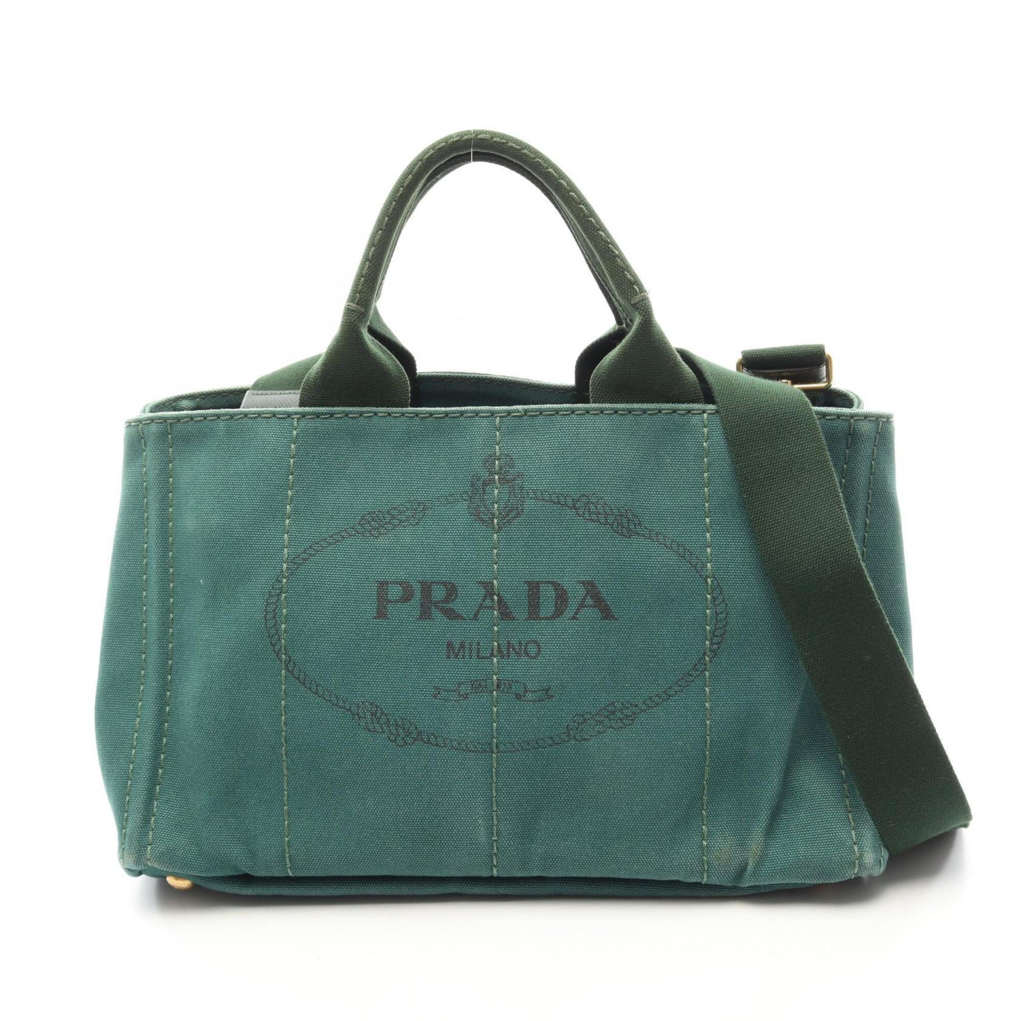 Prada Green Canvas Handbag Tote Bag (Pre-Owned)