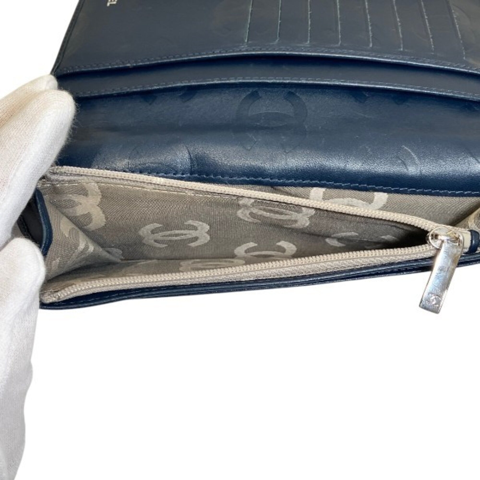 Chanel Navy Leather Long Wallet (Bi-Fold) (Pre-Owned)