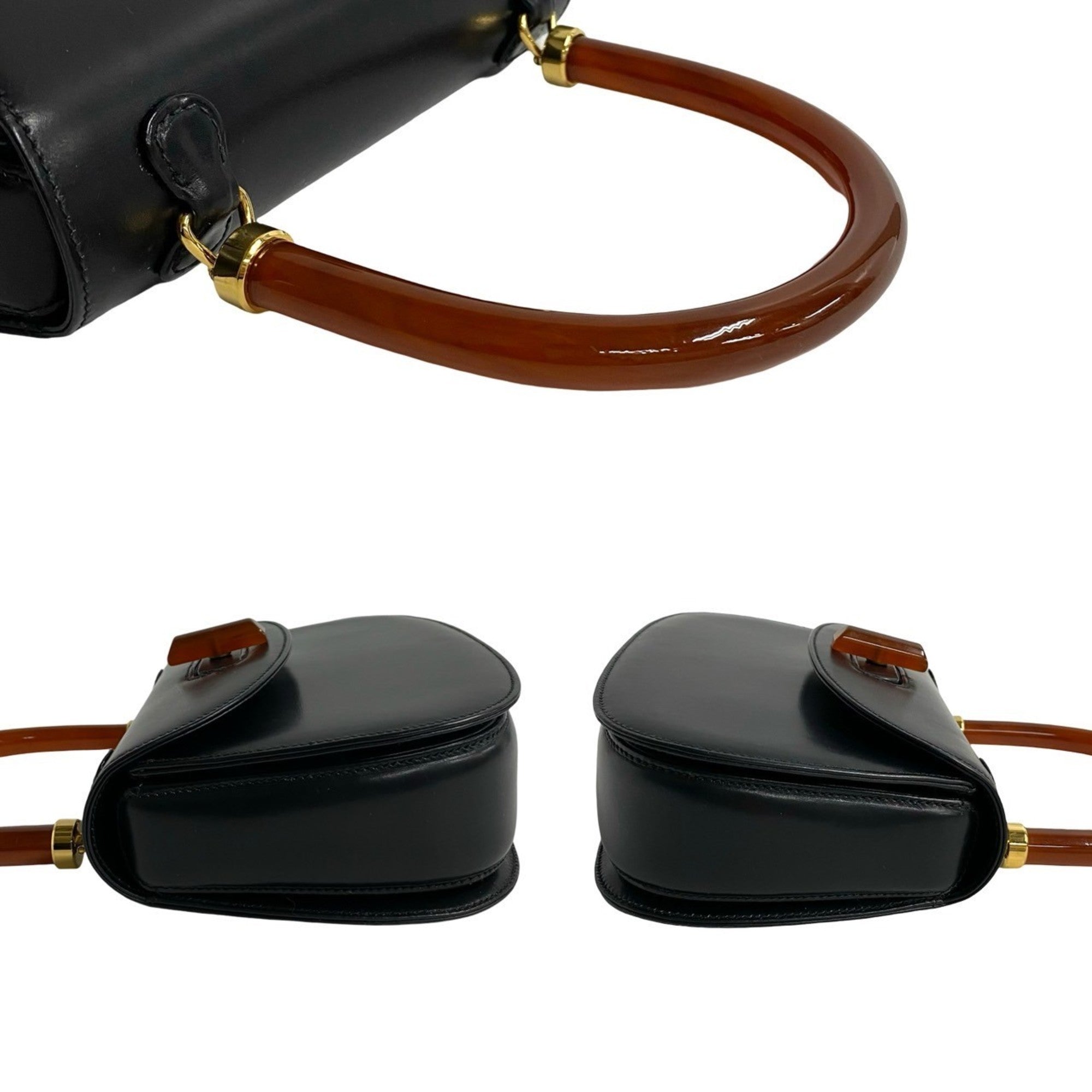 Gucci Black Leather Handbag Tote Bag (Pre-Owned)