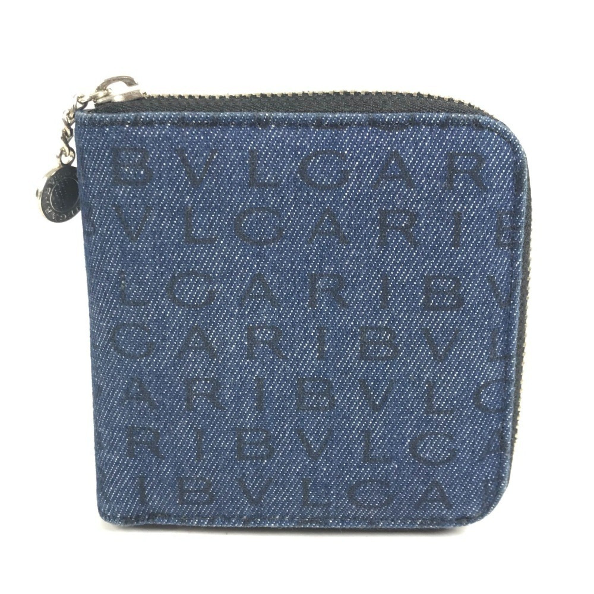 Bvlgari Black Blue Canvas Leather Wallet (Bi-Fold) (Pre-Owned)