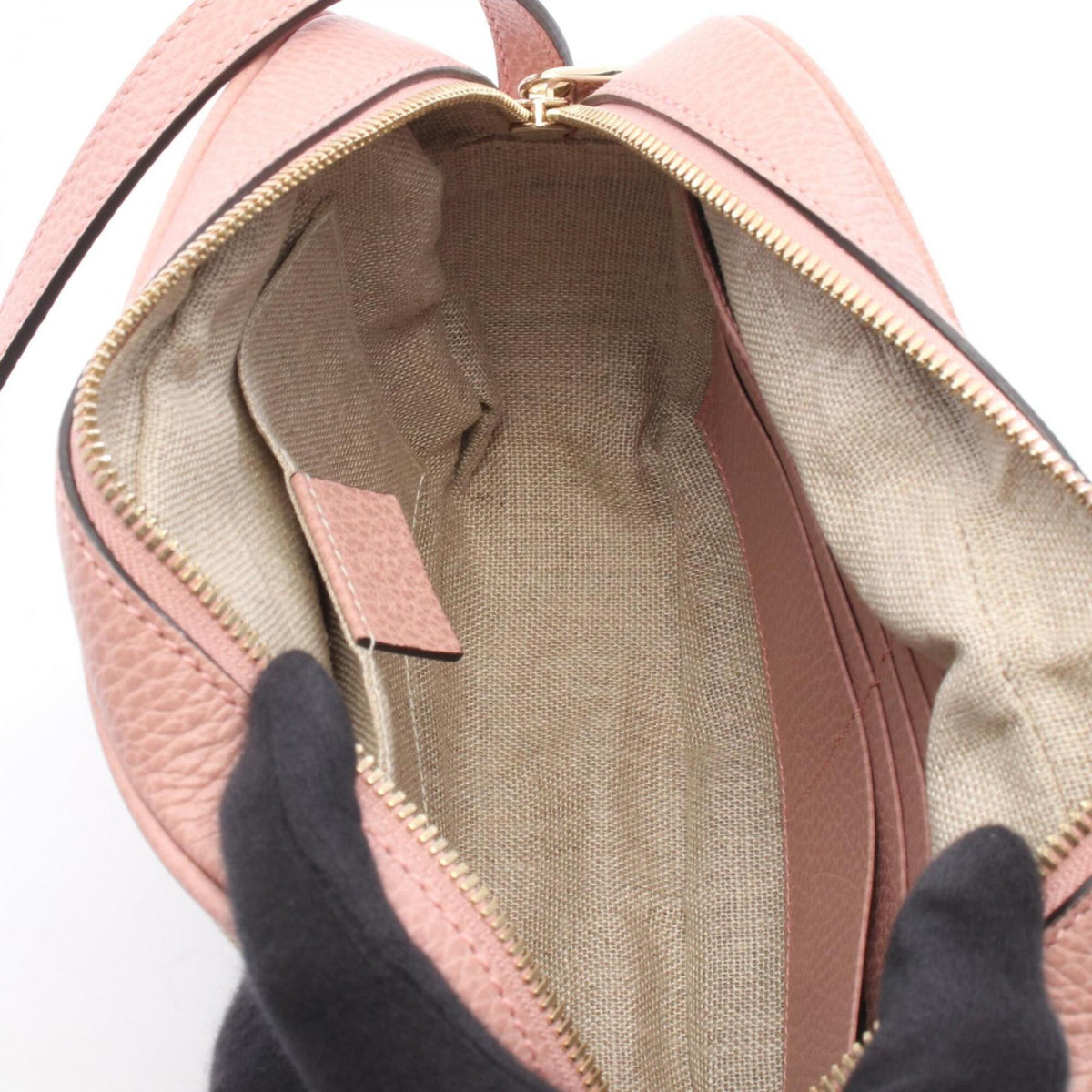 Gucci Beige Brown Pink Canvas Leather Handbag Shoulder Bag (Pre-Owned)