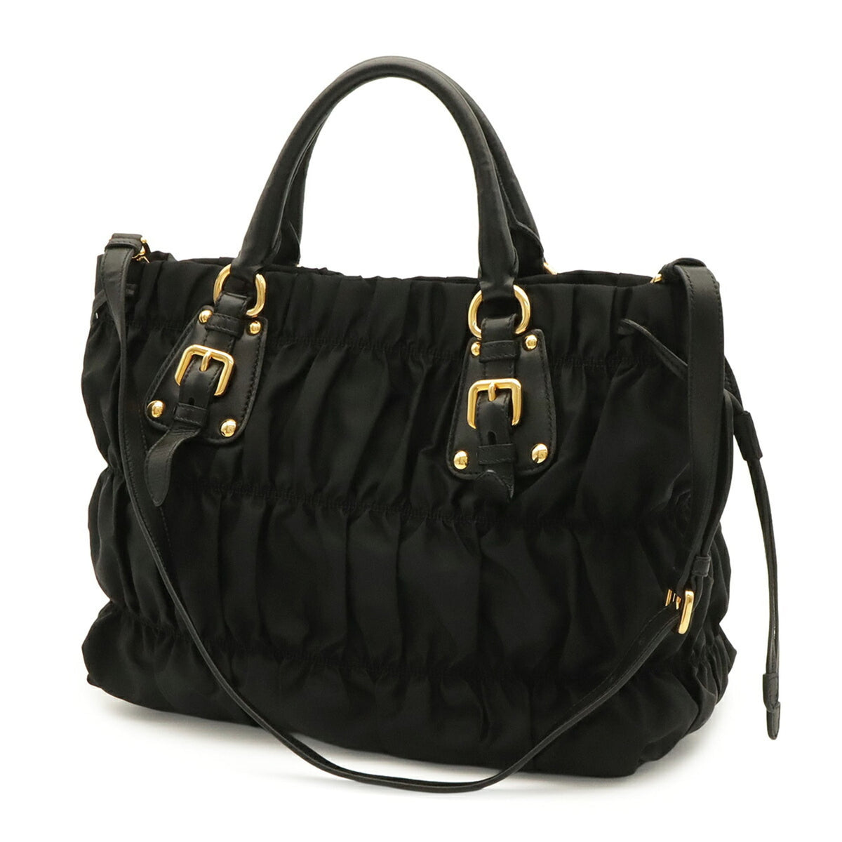 Prada Black Nero Nylon Leather Handbag Shoulder Bag Tote Bag (Pre-Owned)