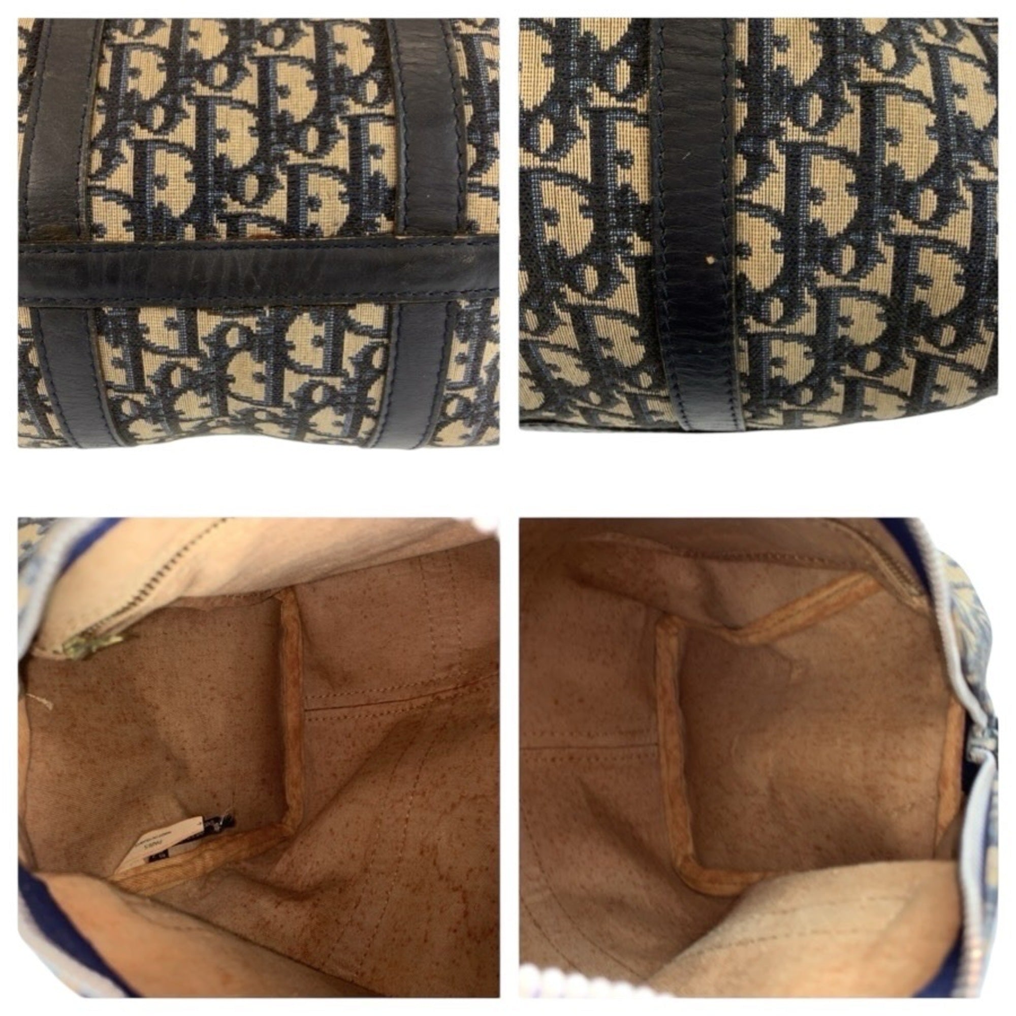 Christian Dior Navy Canvas Leather Boston Bag Handbag (Pre-Owned)