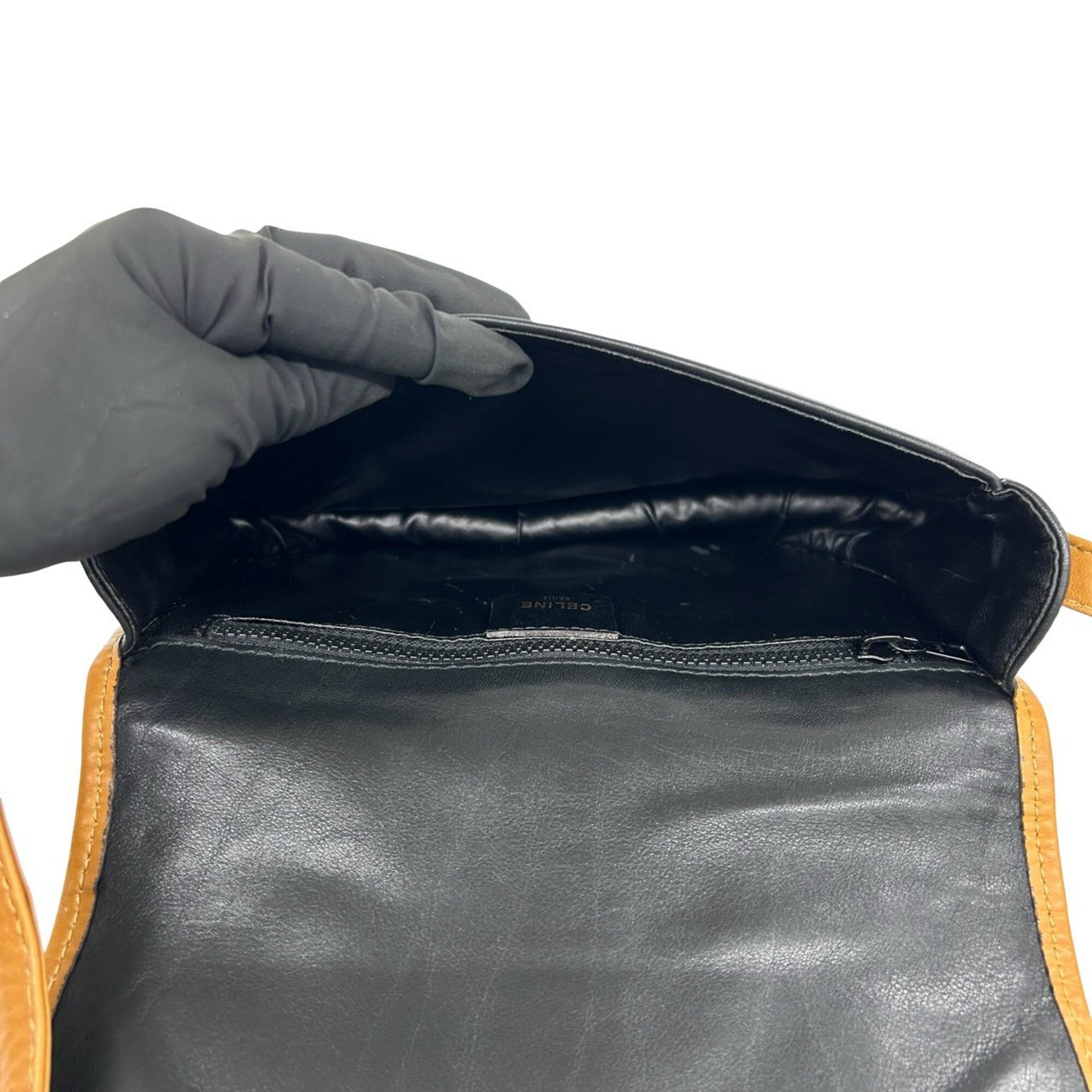 Celine Black Brown Leather Pochette Shoulder Bag (Pre-Owned)