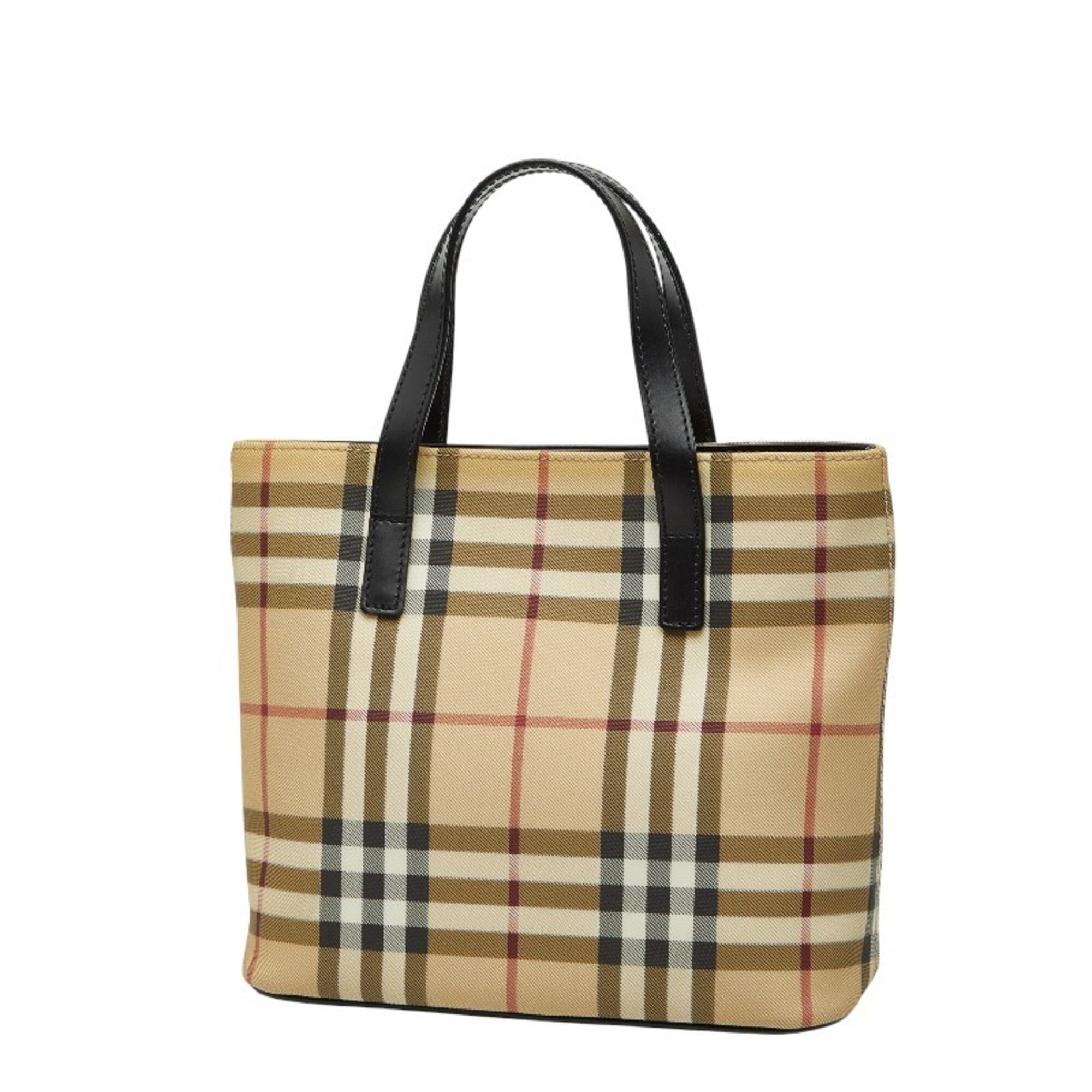 Burberry Beige Black Pvc Leather Handbag (Pre-Owned)