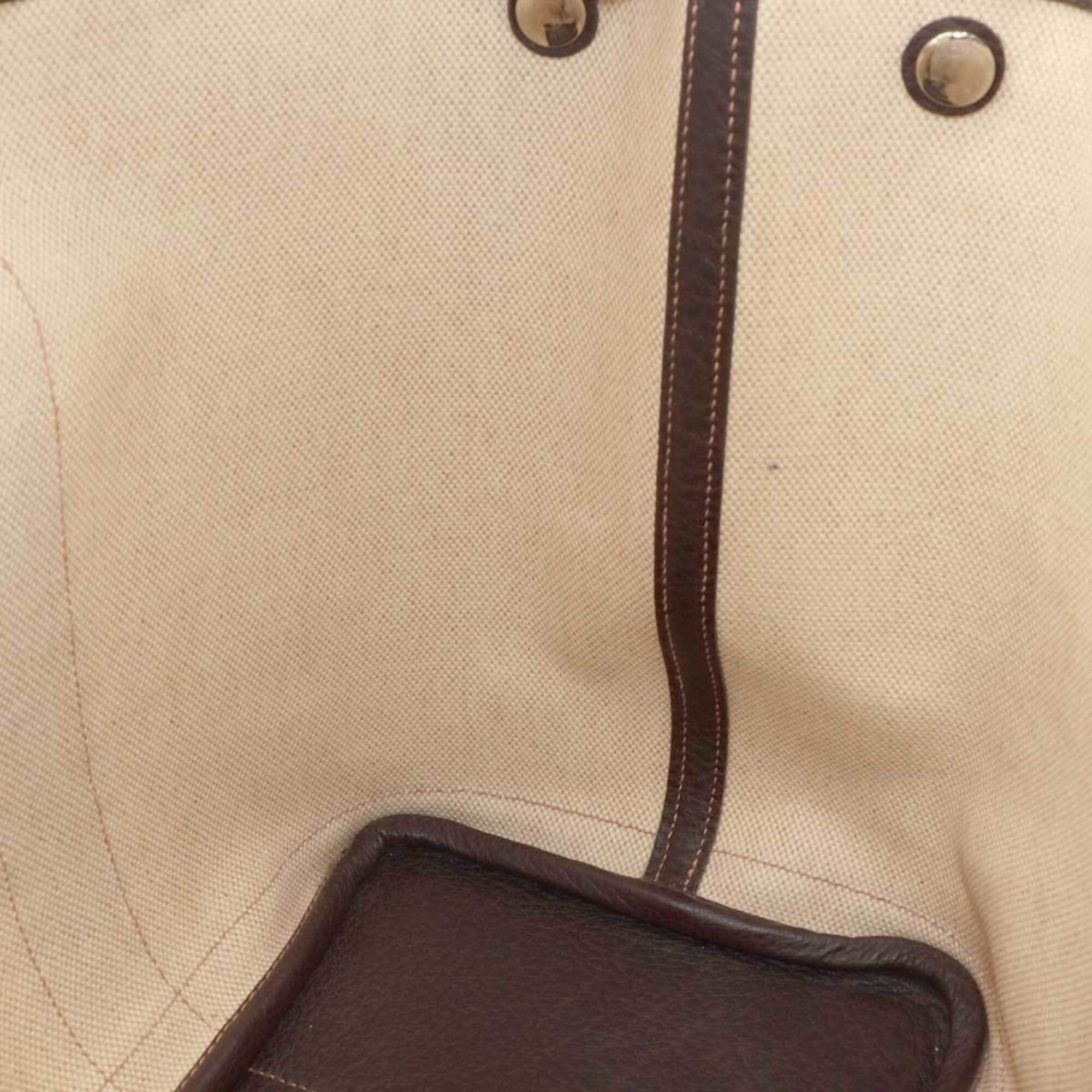 Hermes Marron Natural Toile H Leather Handbag Tote Bag (Pre-Owned)