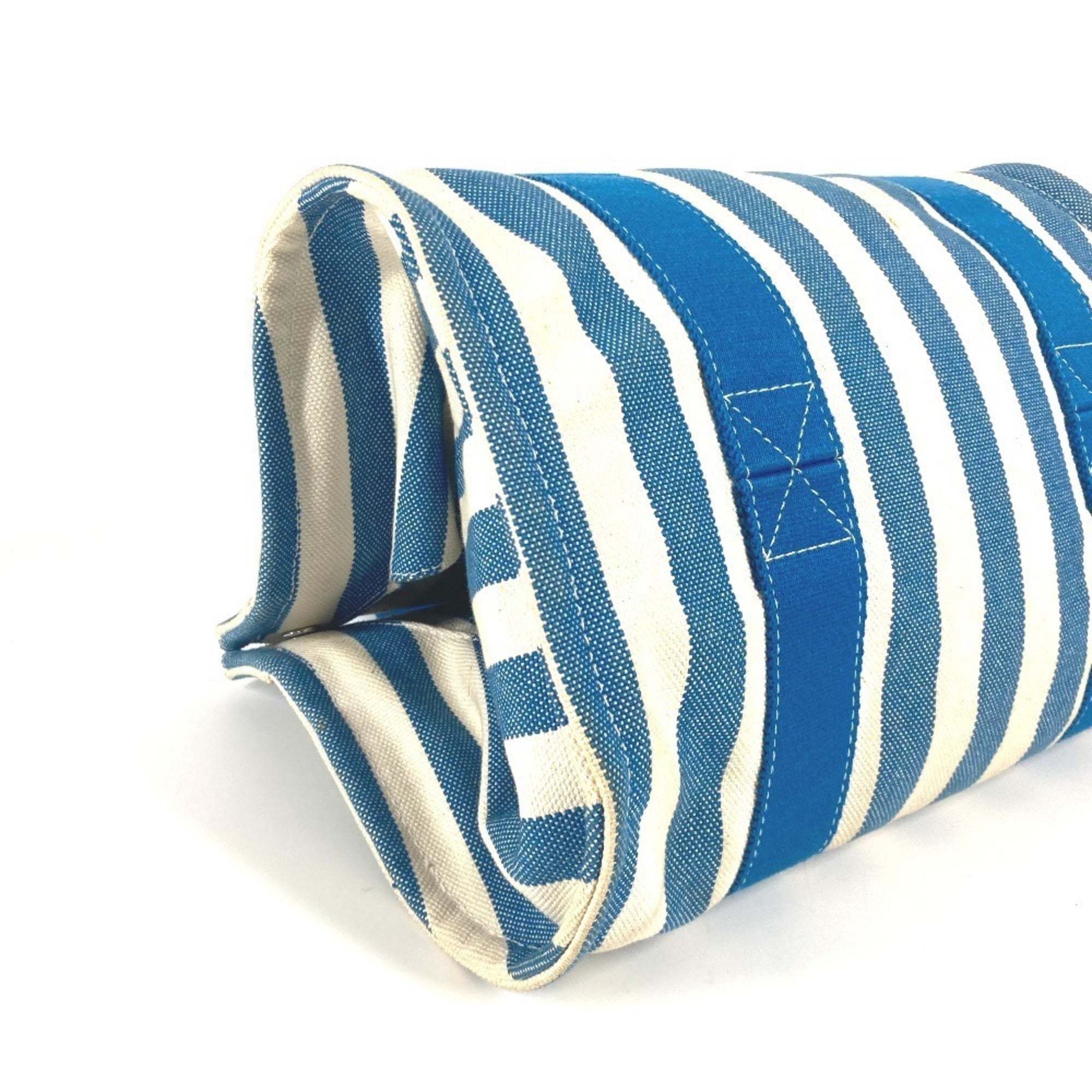 Hermes Blue White Canvas Beach Bag Handbag Pouch Tote Bag (Pre-Owned)