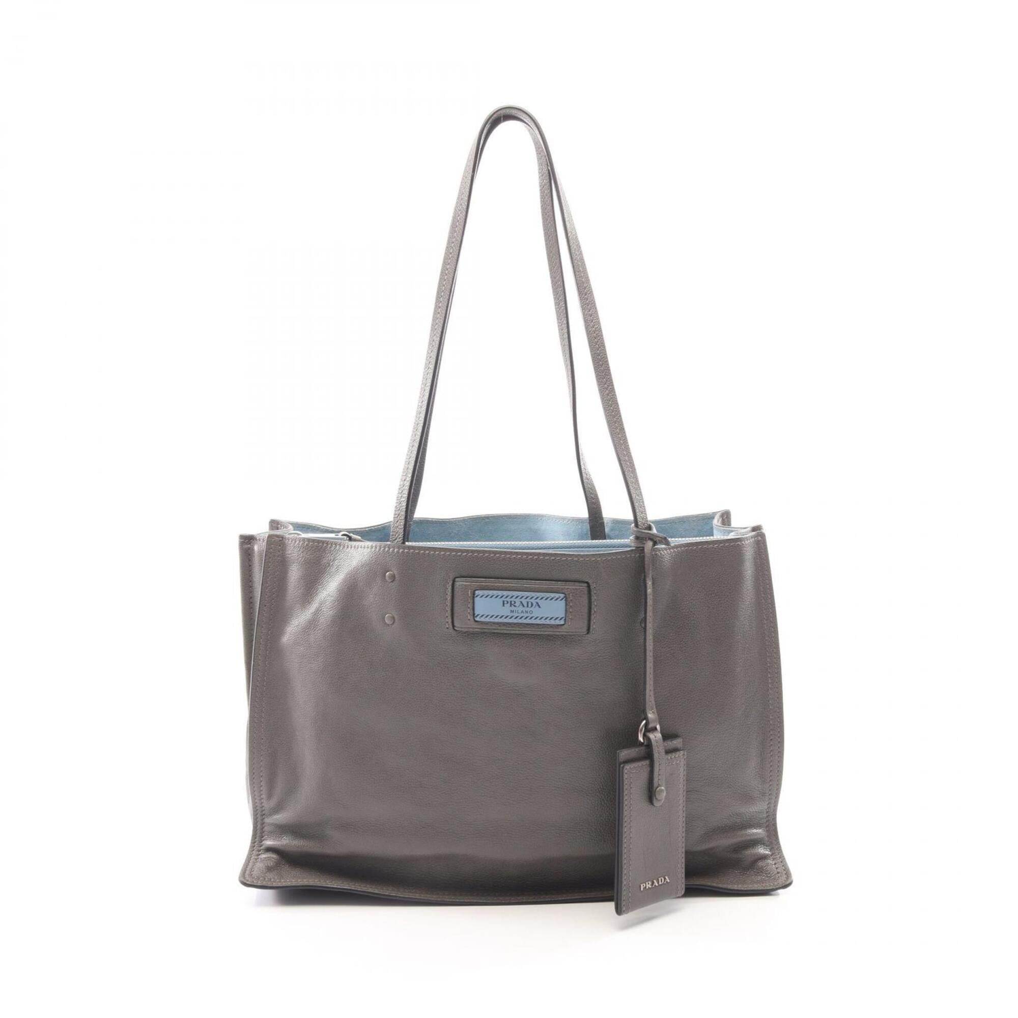 Prada Gray Leather Handbag Tote Bag (Pre-Owned)