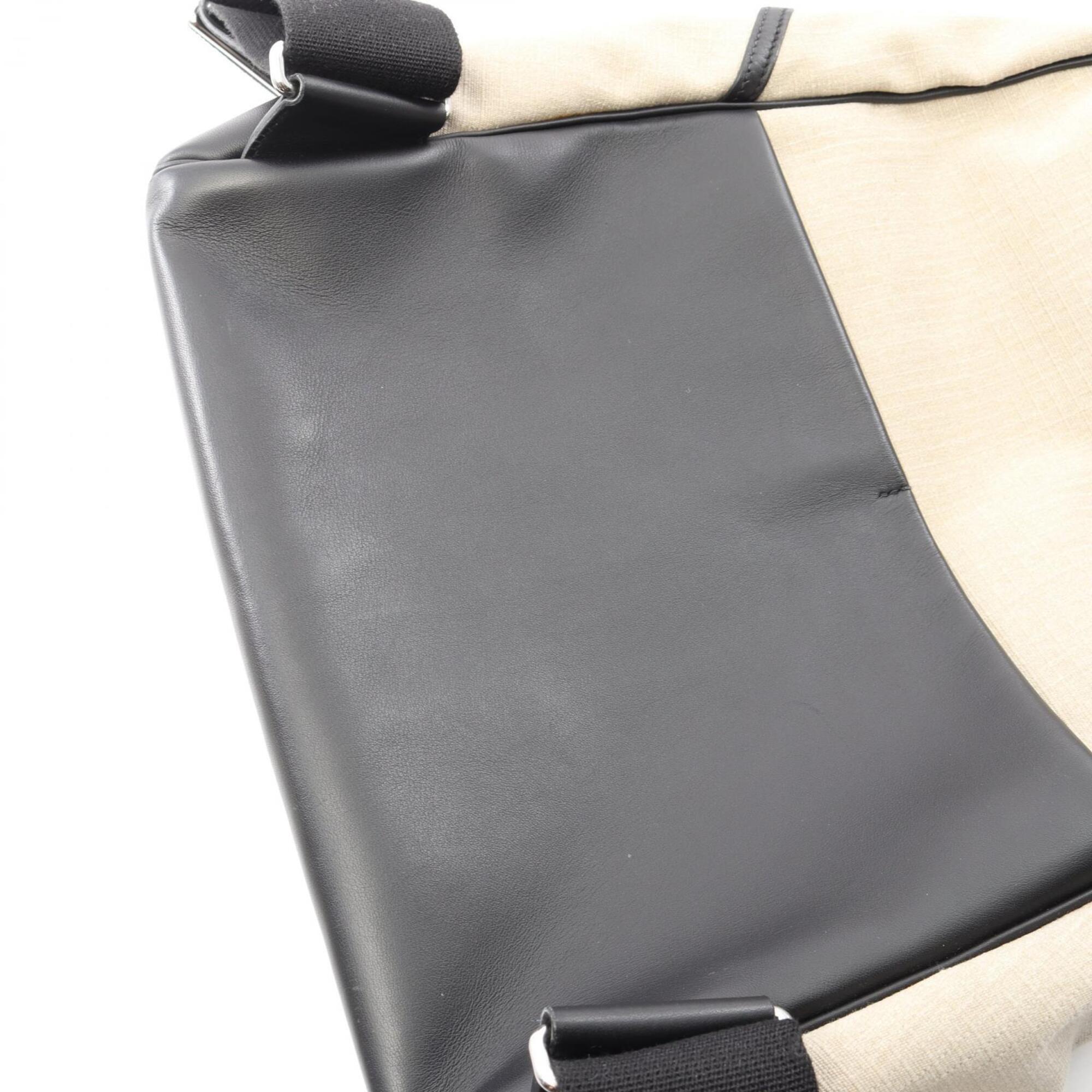 Hermes Beige Black Canvas Leather Backpack (Pre-Owned)