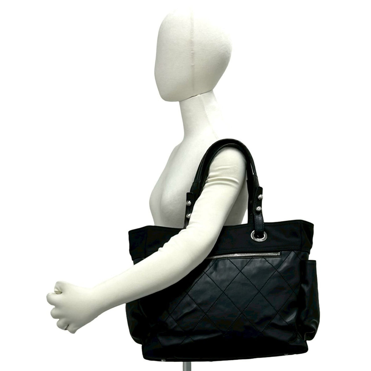 Chanel Black Canvas Leather Pouch Tote Bag (Pre-Owned)