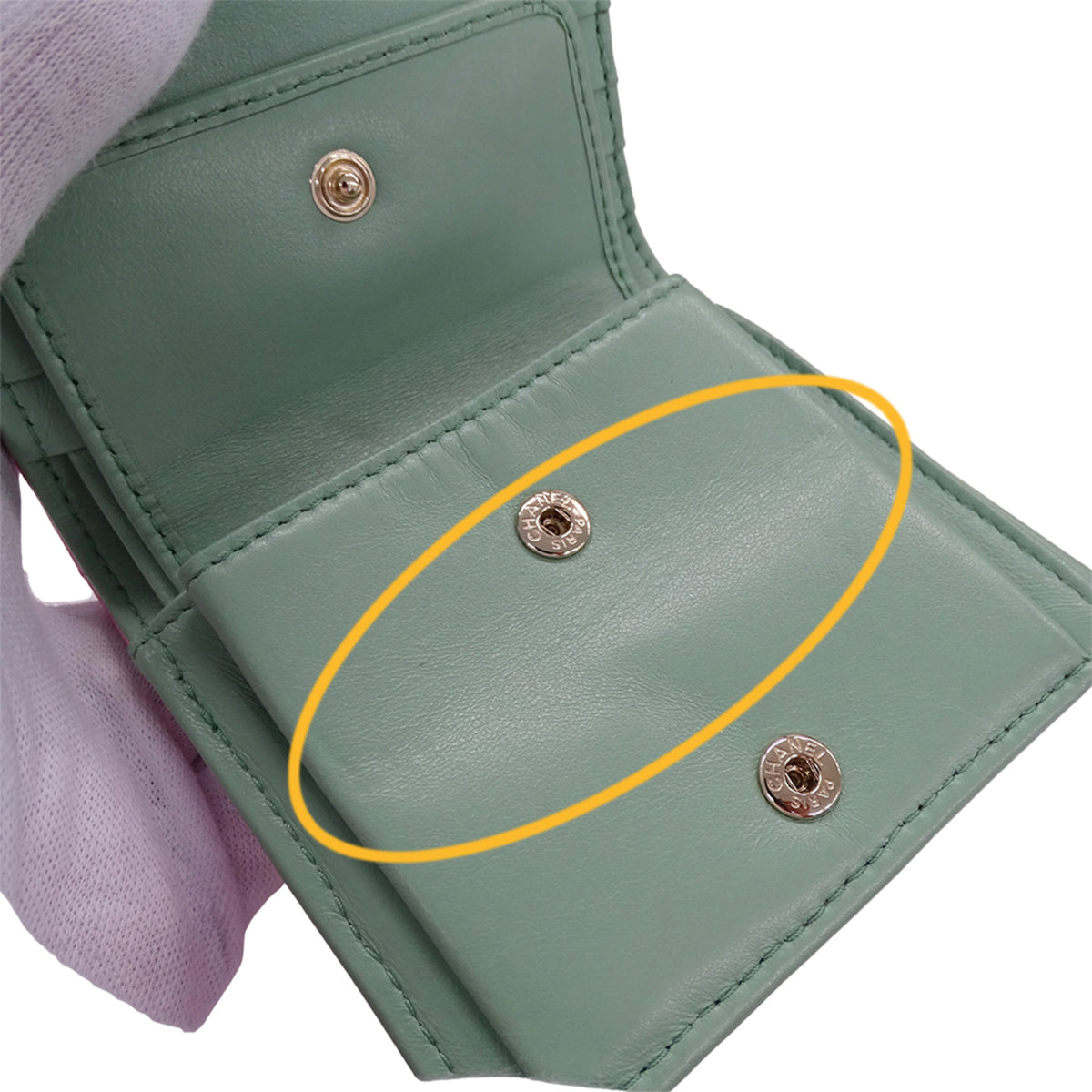 Chanel Green Pink Grained Calfskin Wallet (Bi-Fold) (Pre-Owned)