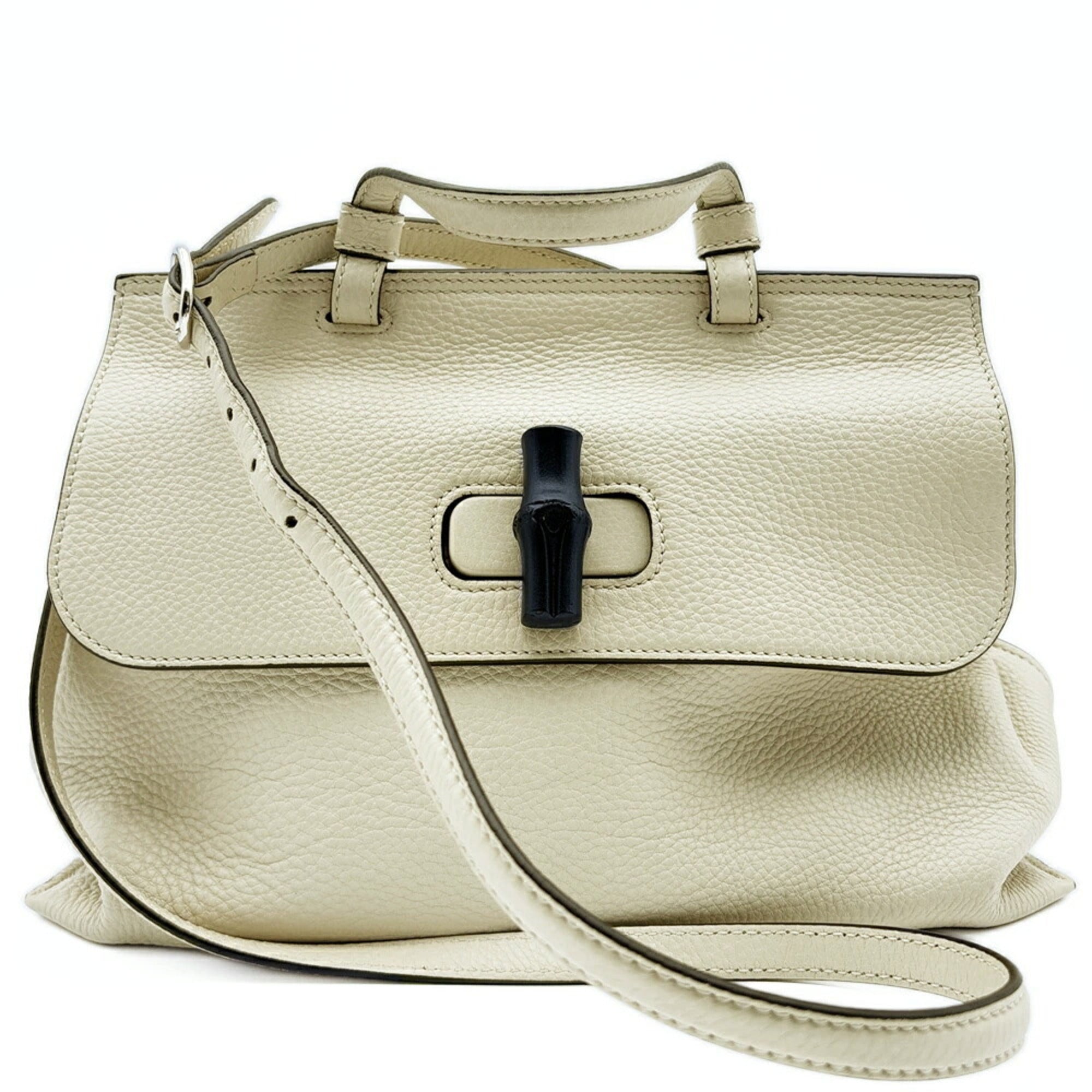 Gucci Bamboo Ivory Multi-Color Leather Shoulder Bag (Pre-Owned)