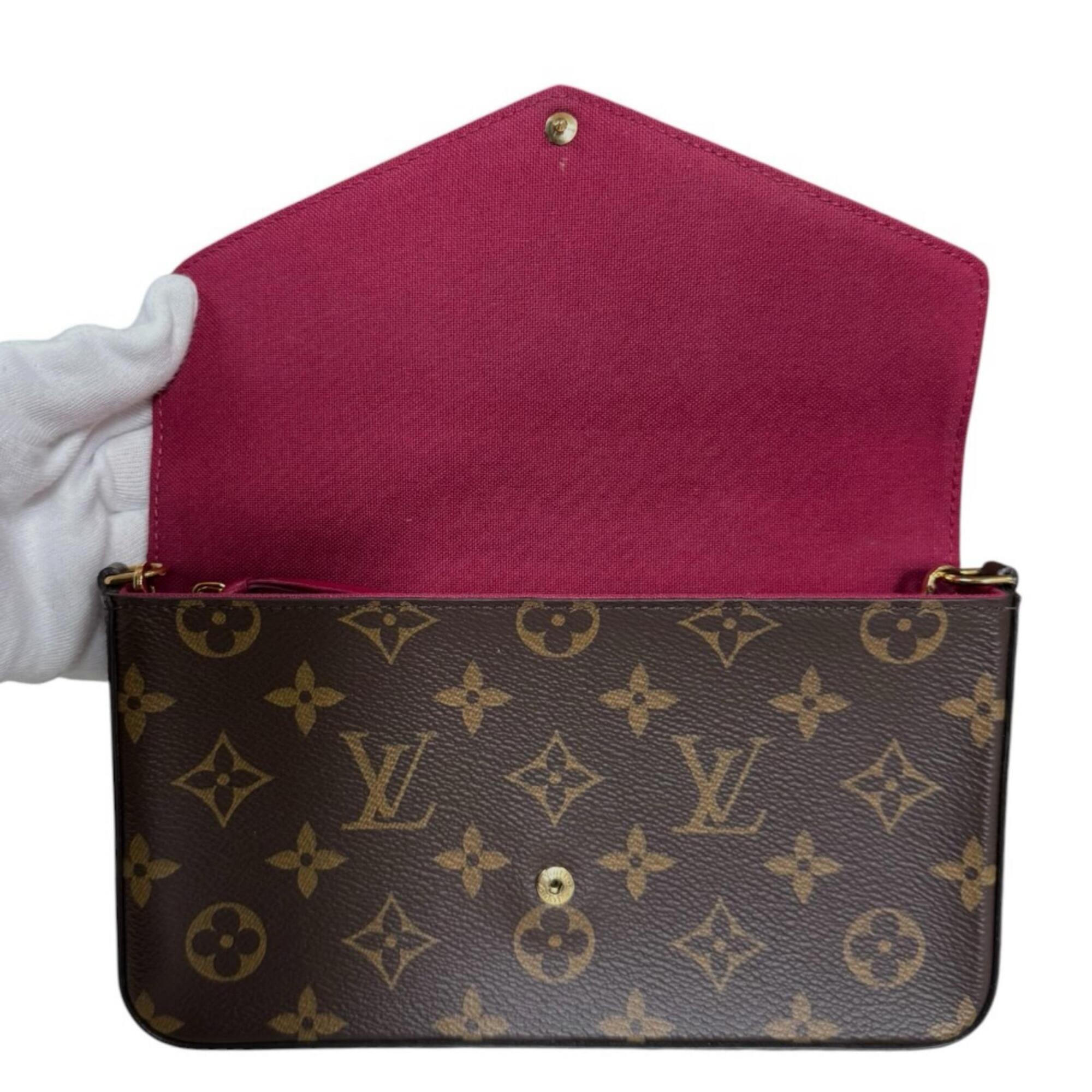Louis Vuitton Brown Fuchsia Monogram Canvas Pochette Pouch Shoulder Bag (Pre-Owned)