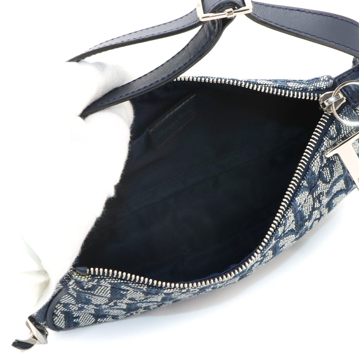 Christian Dior Navy Canvas Leather Handbag Shoulder Bag (Pre-Owned)
