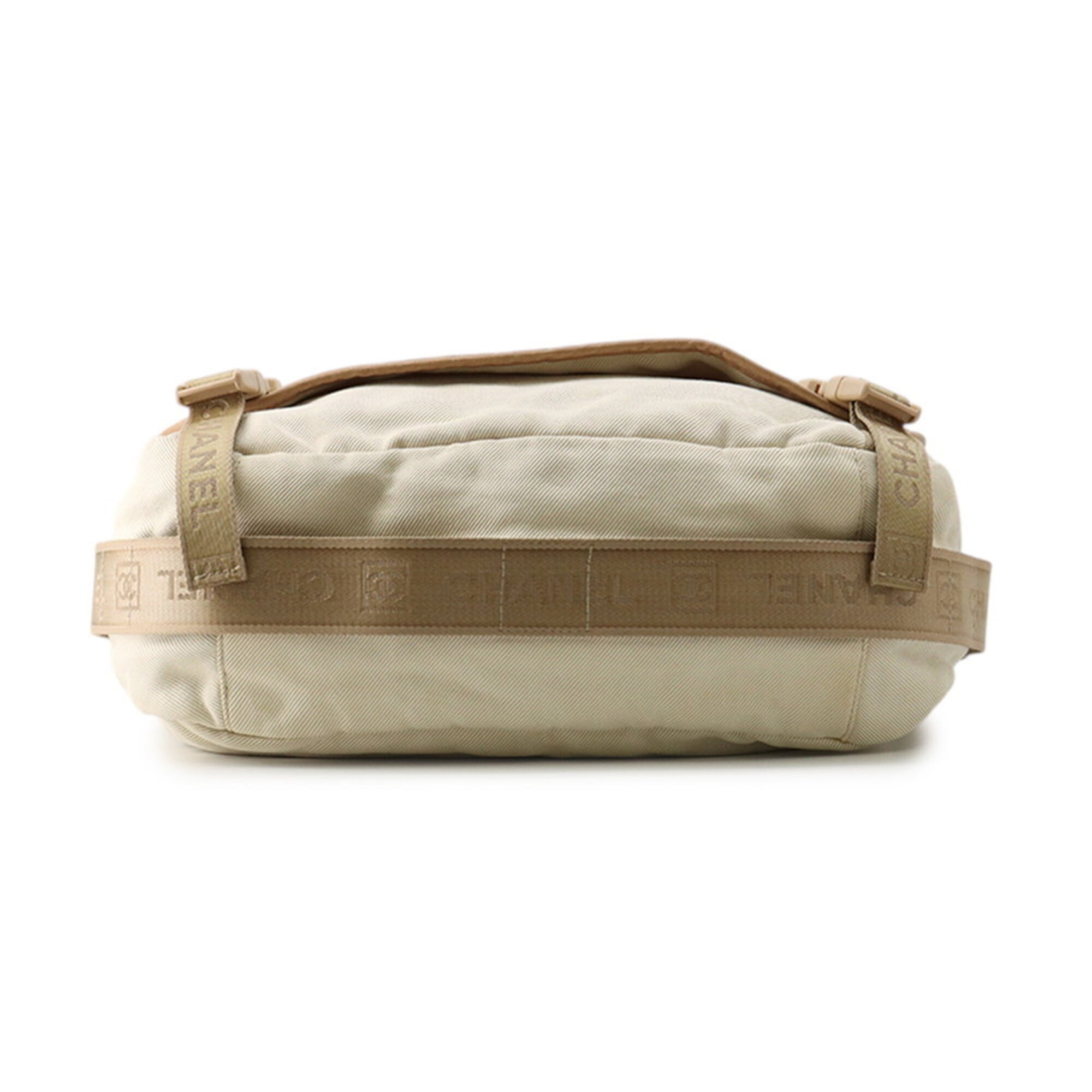 Chanel Beige Brown Ivory Canvas Leather Handbag Shoulder Bag (Pre-Owned)