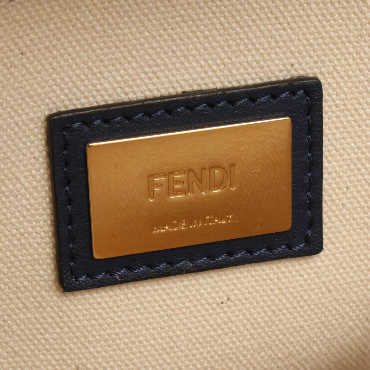 Fendi Ivory Navy Red Color Canvas Knit Handbag (Pre-Owned)
