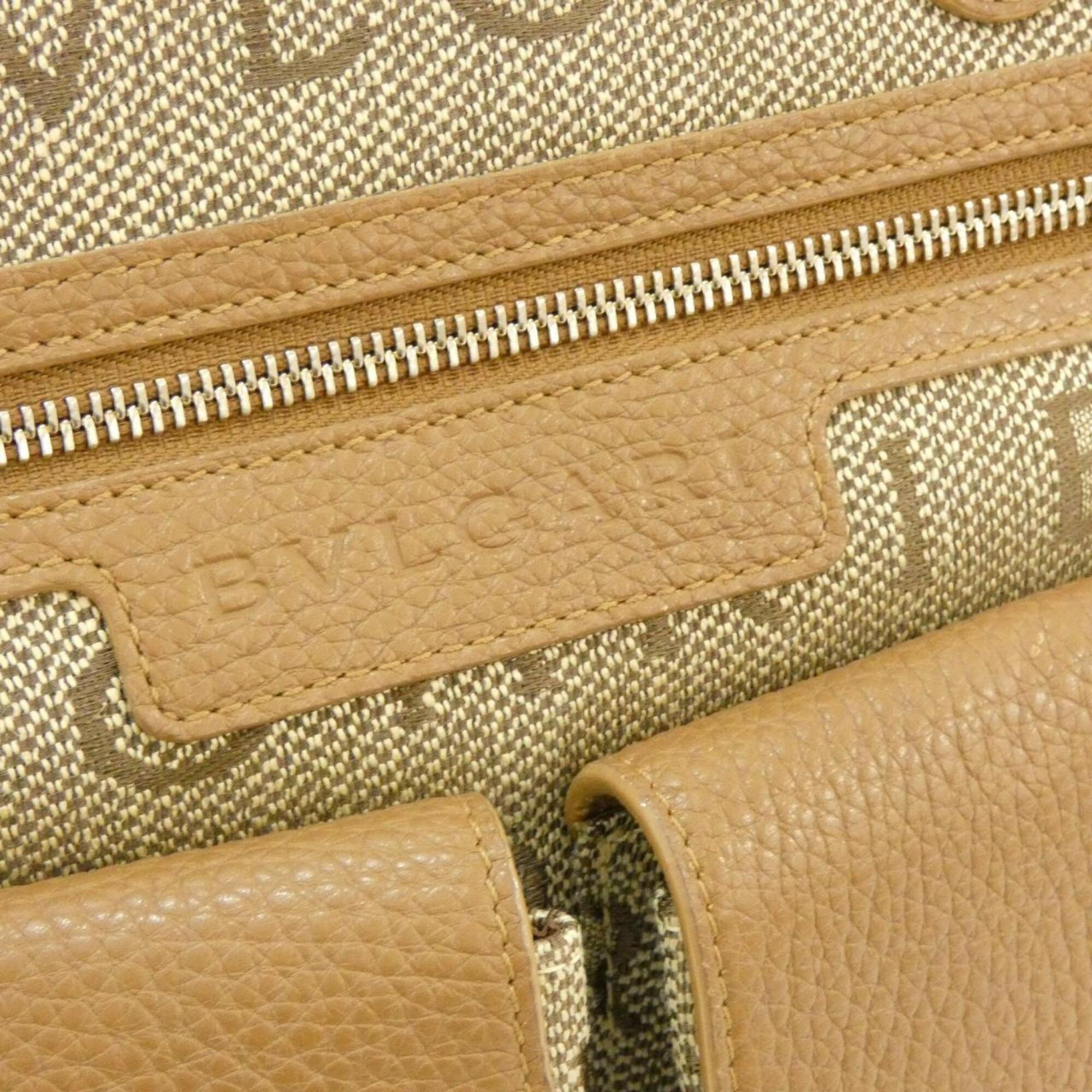 Bvlgari Beige Brown Canvas Handbag (Pre-Owned)