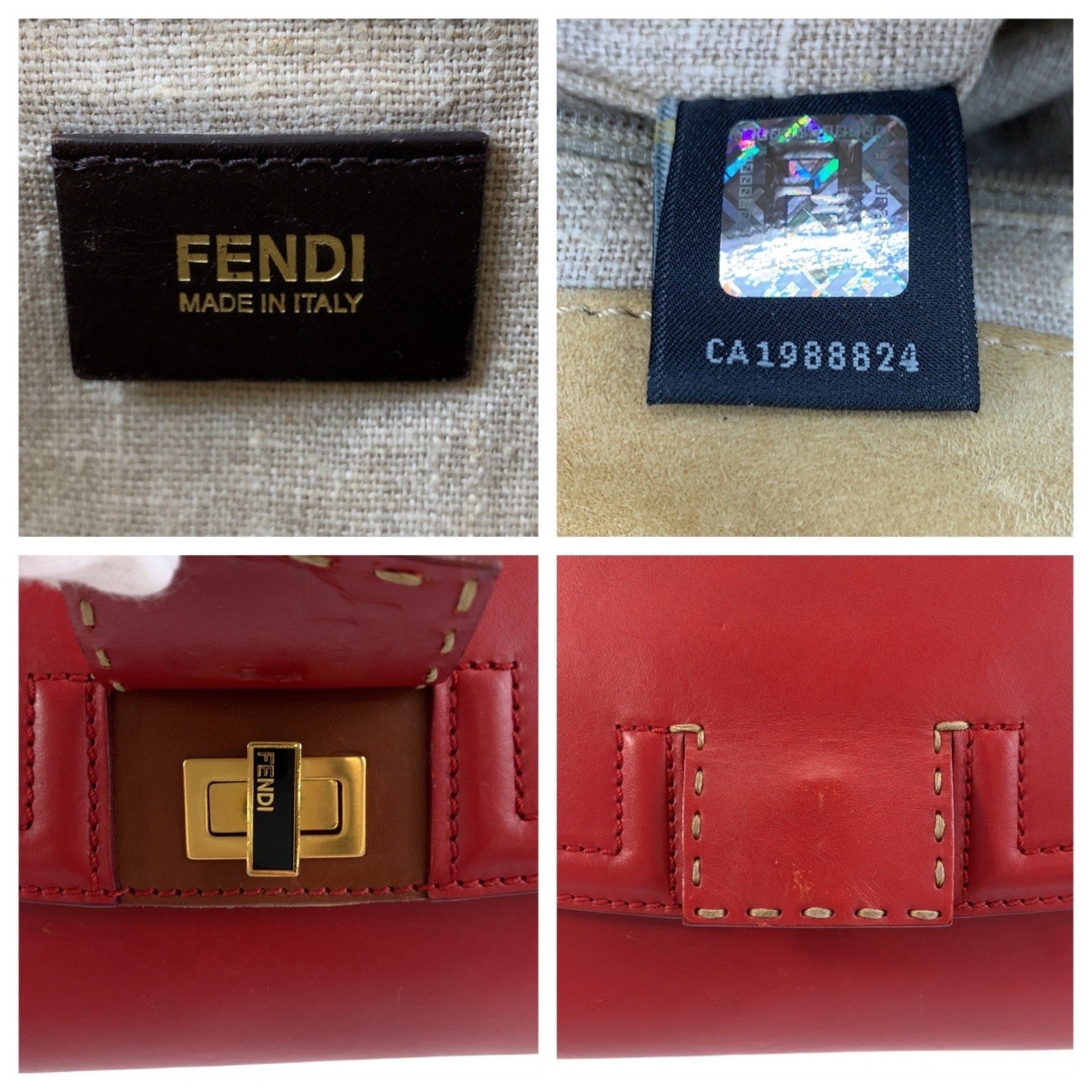 Fendi Brown Red Color Leather Canvas Handbag Shoulder Bag (Pre-Owned)