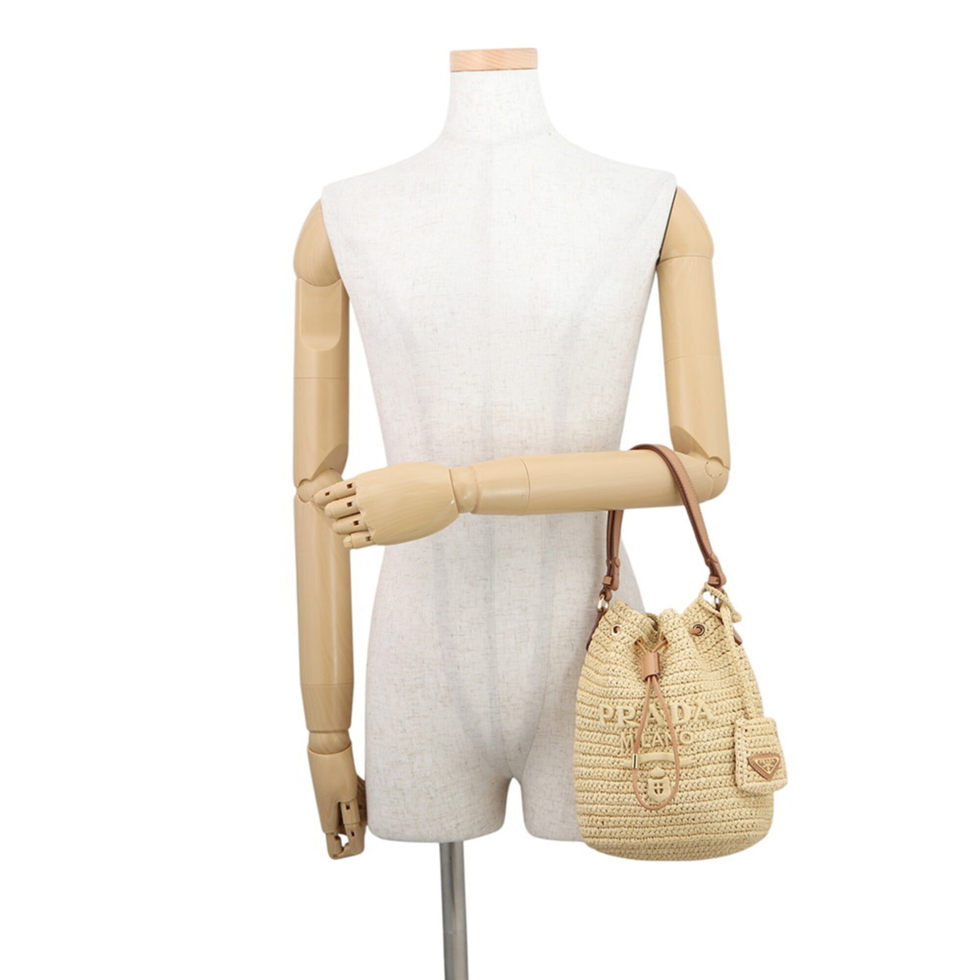 Prada Beige Light Brown Raffia Leather Handbag Shoulder Bag (Pre-Owned)