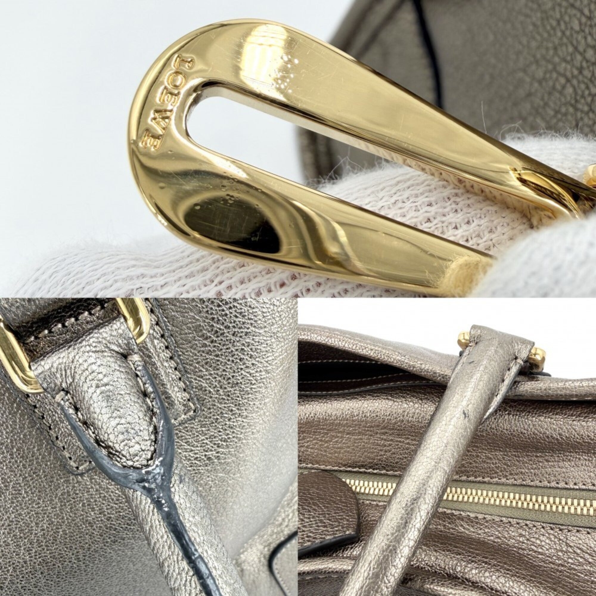 Loewe Gold Leather Boston Bag Handbag (Pre-Owned)